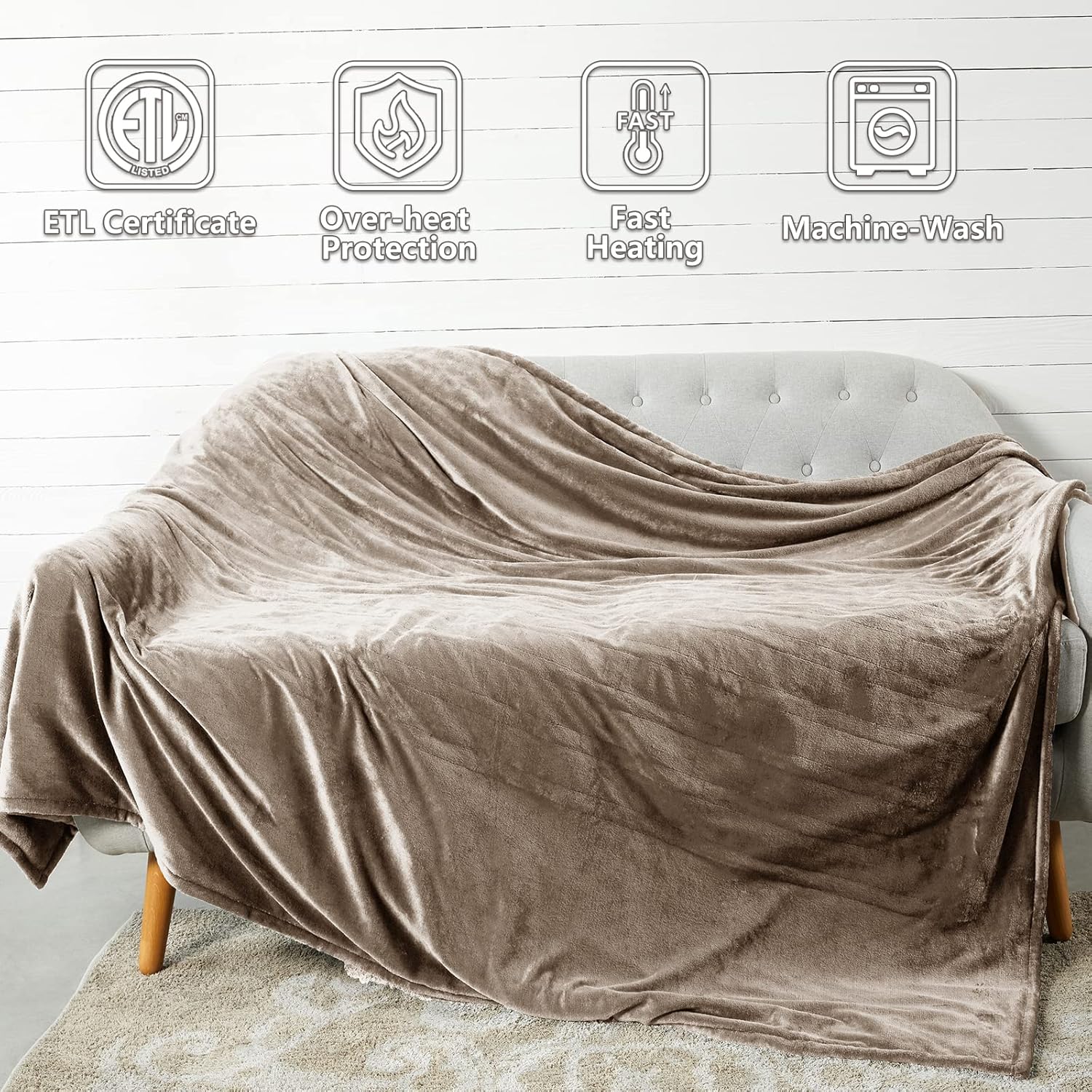 Tefici Electric Heated Blanket Throw, Super Cozy Soft 2-Layer Flannel 50