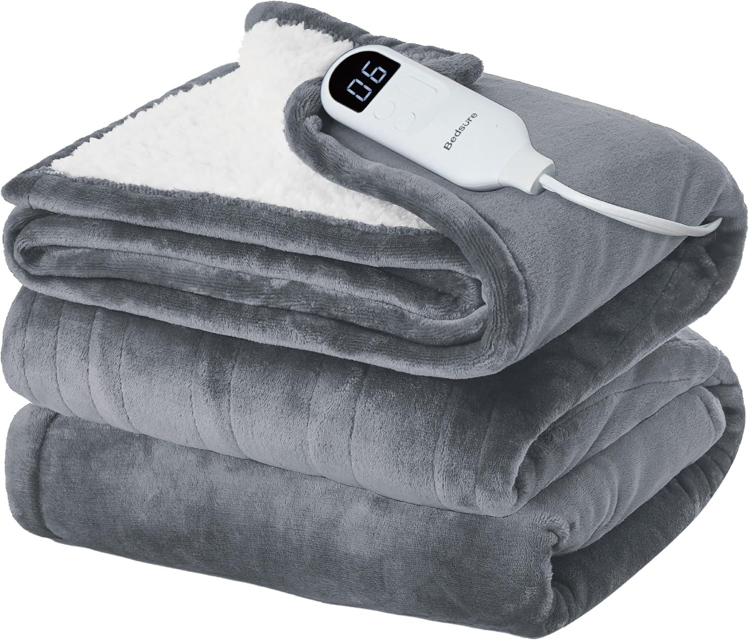 Bedsure Heated Blanket Electric Throw - Soft Flannel Electric Blanket, Heating Blanket with 4 Time Settings & 6 Heat Settings, Warm Blanket Gift for Grandma (50x60 inches, Grey)