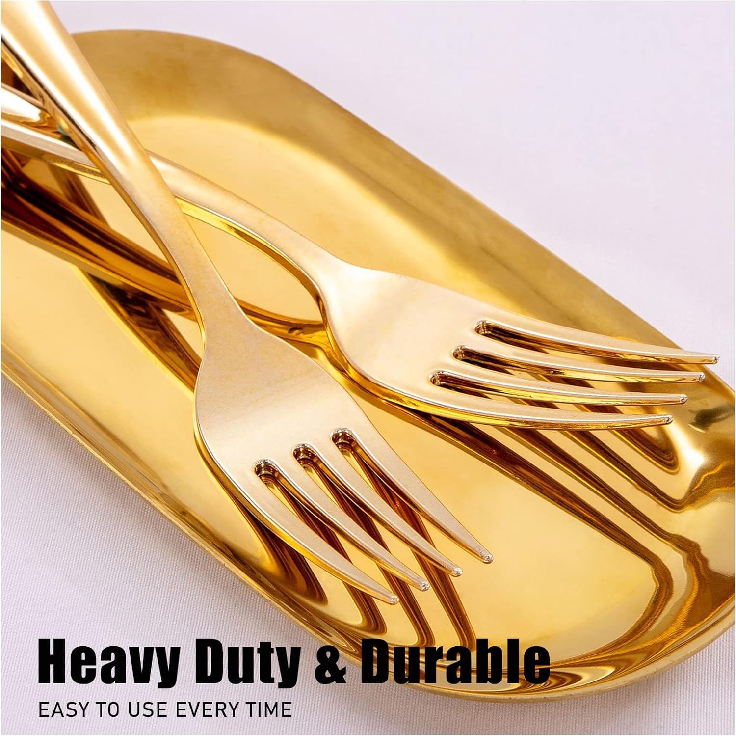 WDF300 Pieces Gold Plastic Silverware - Heavy Duty Disposable Gold Cutlery Set Plastic Gold Silverware Set Plastic Includes 100 Forks, 100 Spoons, 100 Knives