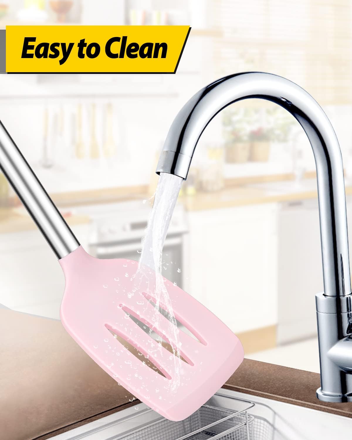 Pack of 2 Silicone Solid Turner,Non Stick Slotted Kitchen Spatulas,High Heat Resistant BPA Free Cooking Utensils,Ideal Cookware for Fish,Eggs,Pancakes (Black)