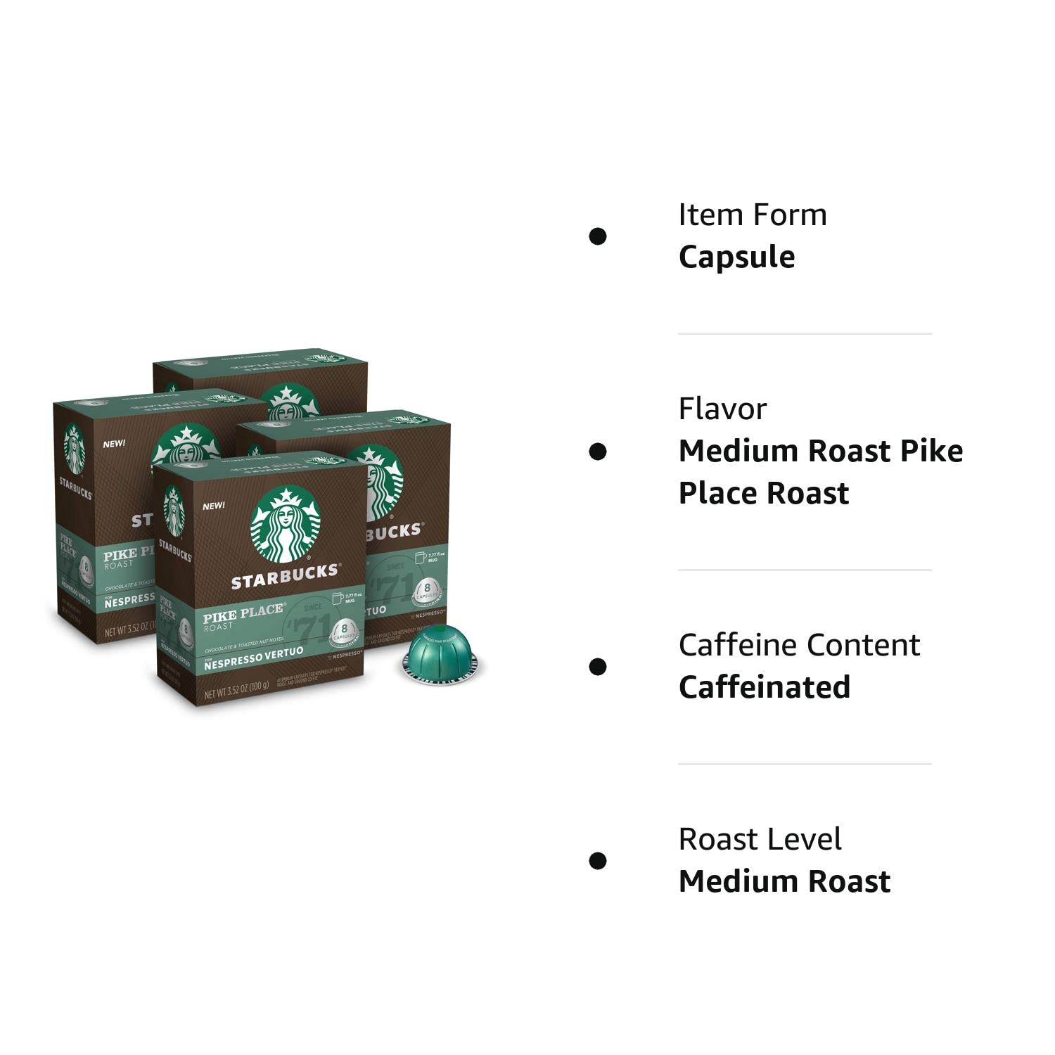 Starbucks by Nespresso Vertuo, Pike Place, Medium Roast Coffee 32-count Coffee Pods, Brews 7.8 oz.
