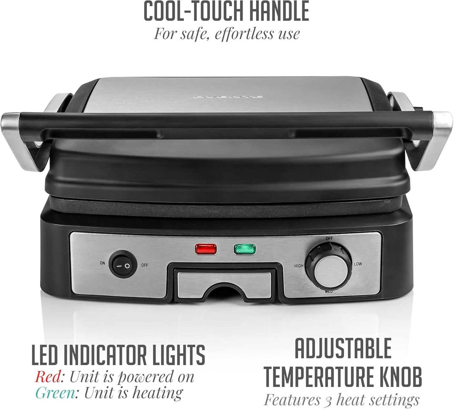 OVENTE Electric Sandwich Maker with Non-Stick Plates, Indicator Lights, Cool Touch Handle, Easy to Clean and Store, Perfect for Cooking Breakfast, Grilled Cheese, Tuna Melts and Snacks, Black GPS401B