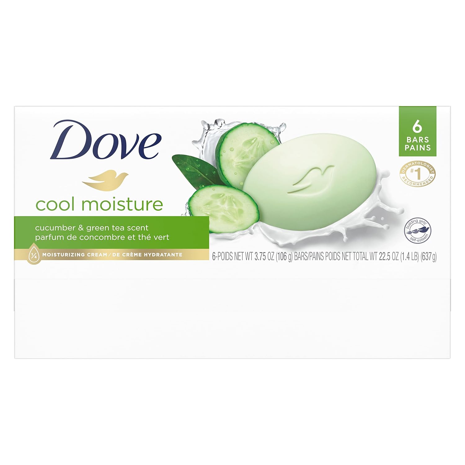 Dove Skin Care Beauty Bar For Softer Skin Cucumber and Green Tea More Moisturizing Than Bar Soap 3.75 oz, 14 Bars