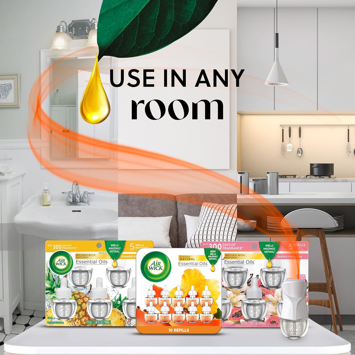 Air Wick Plug in Scented Oil Refill, 5 ct, Sandalwood , Air Freshener, Essential Oils