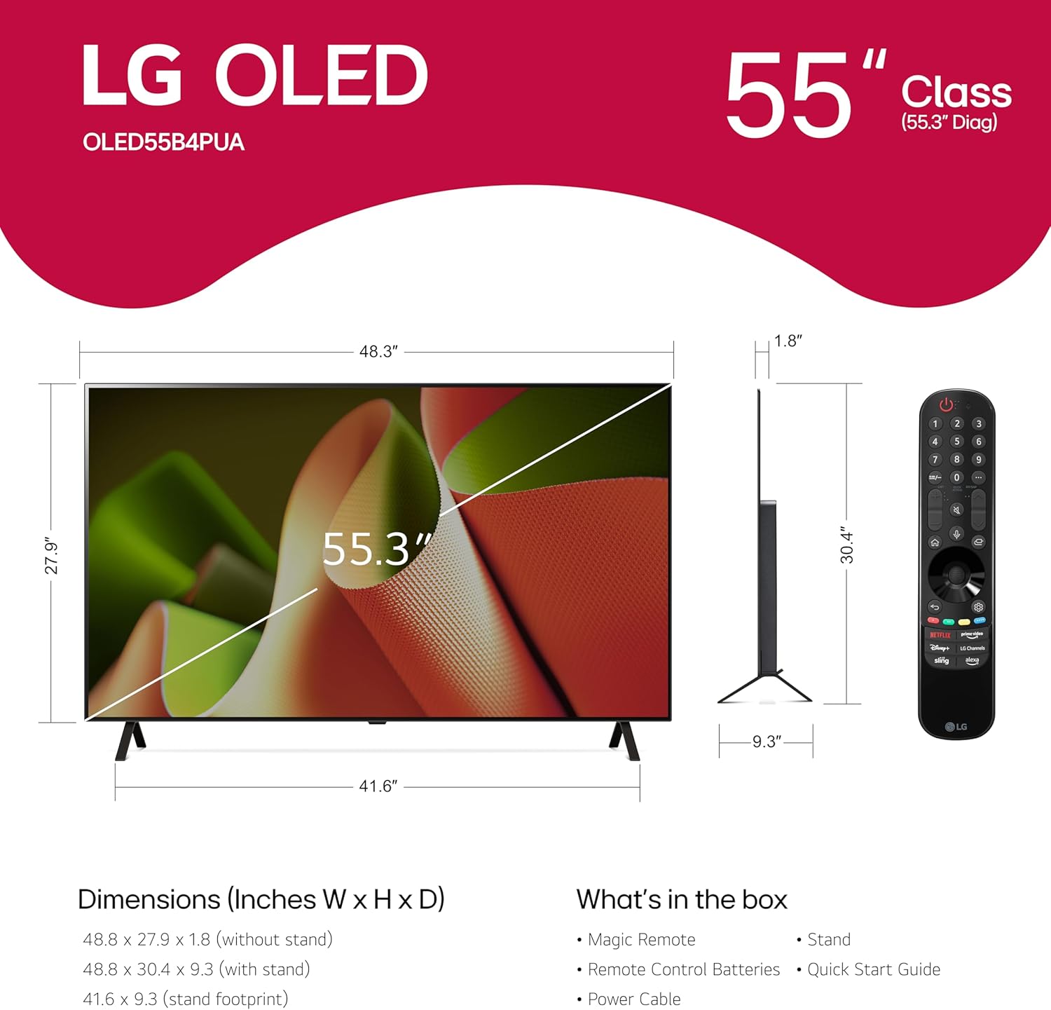 LG 77-Inch Class OLED B4 Series Smart TV 4K Processor Flat Screen with Magic Remote AI-Powered with Alexa Built-in (OLED77B4PUA, 2024)