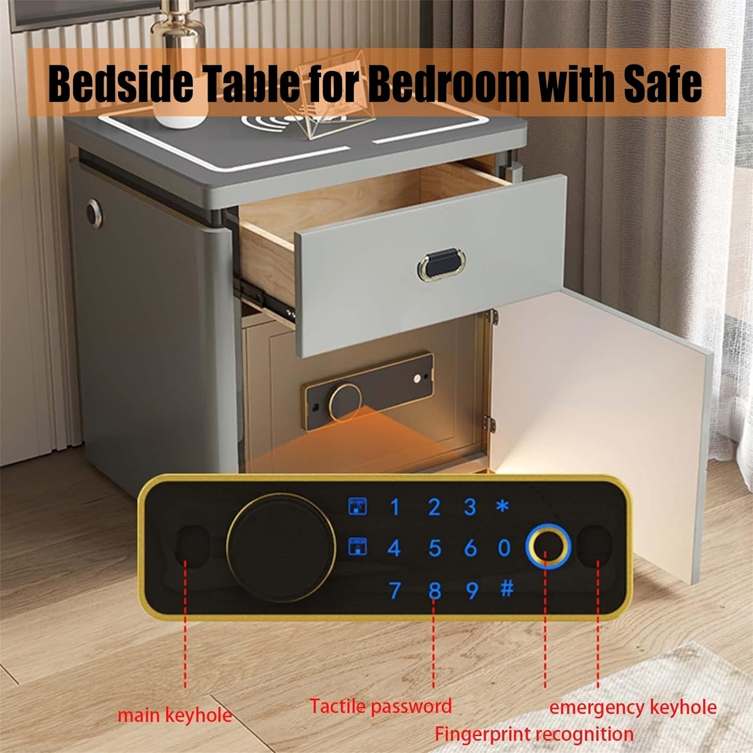 Modern Wood Nightstand with Glass Top and Drawers