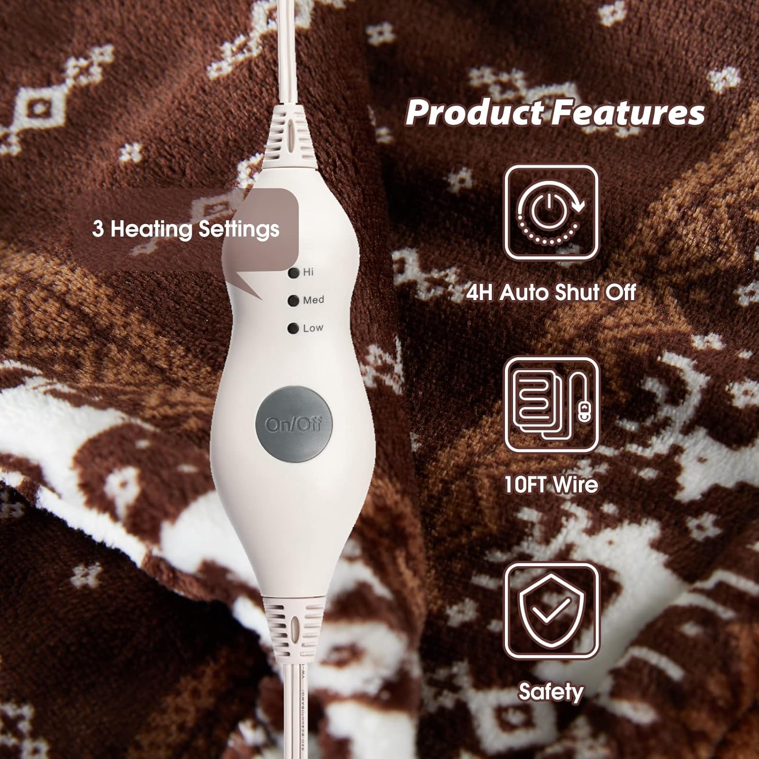 Tefici Electric Heated Blanket Throw, Super Cozy Soft 2-Layer Flannel 50