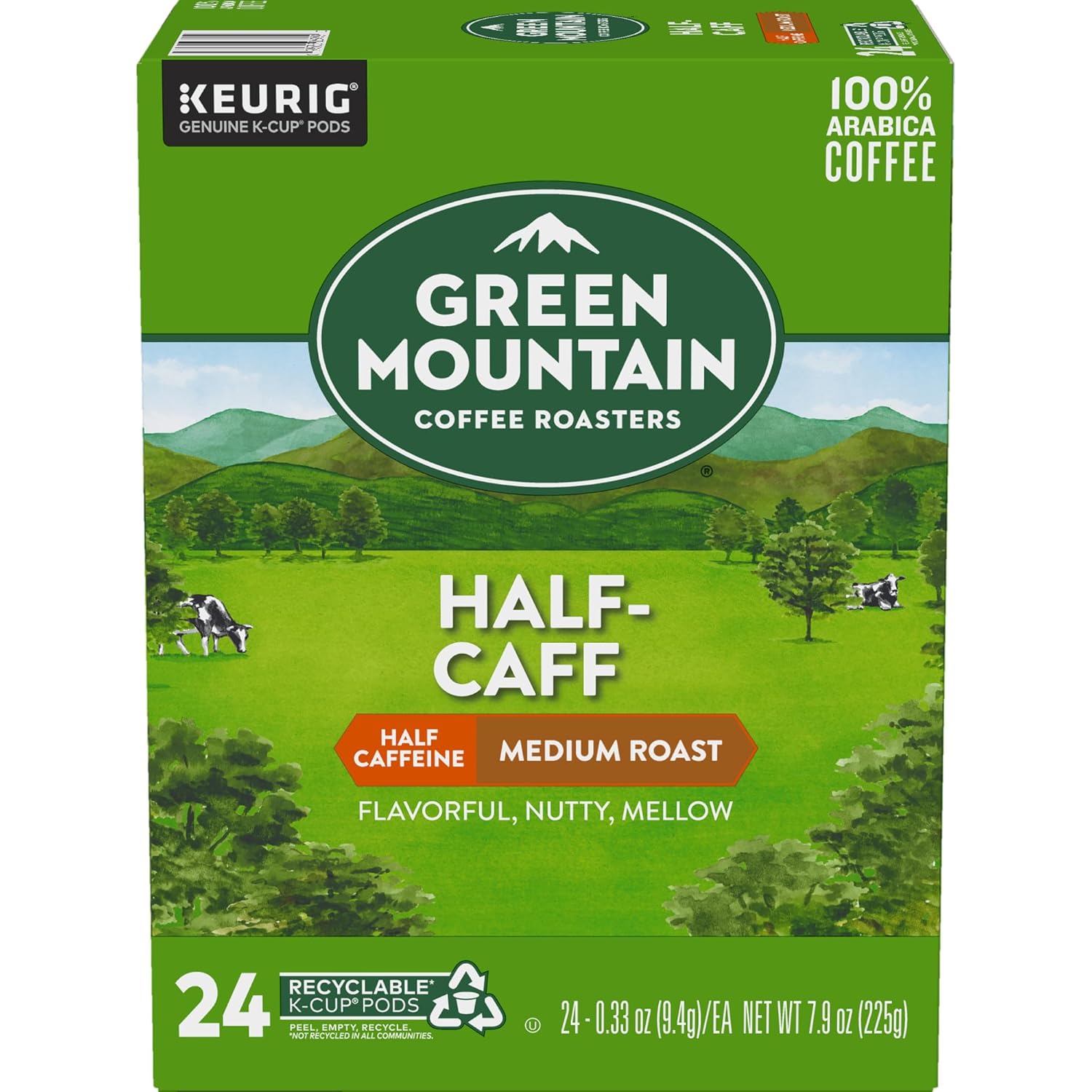 Green Mountain Coffee Roasters Half Caff Keurig Single-Serve K-Cup pods, Medium Roast Coffee, 72 Count (6 Packs of 12)