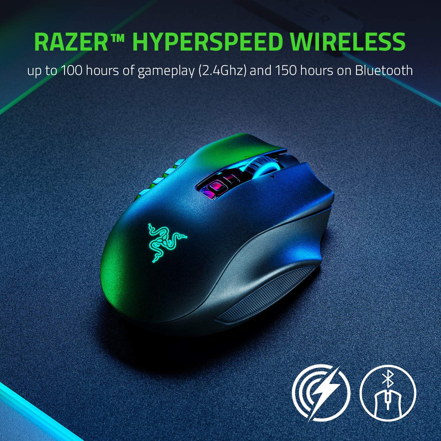 Razer Naga Pro Wireless Gaming Mouse: Interchangeable Side Plate w/ 2, 6, 12 Button Configurations - Focus+ 20K DPI Optical Sensor - Fastest Gaming Mouse Switch - Chroma RGB Lighting