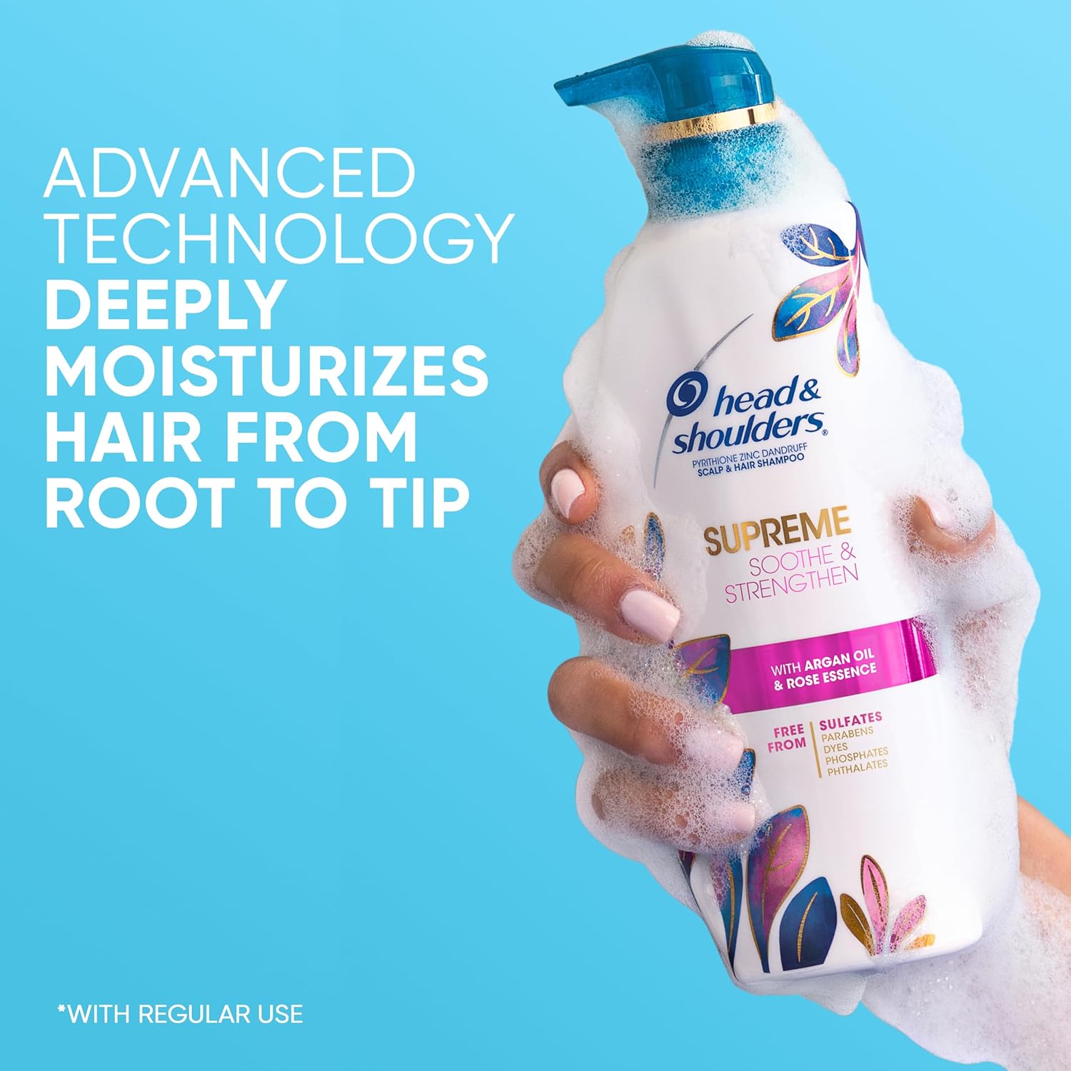 Head & Shoulders Supreme Sulfate Free Shampoo and Conditioner Set for Dry Scalp and Dandruff Treatment, Soothe and Strengthen with Argan Oil and Rose Essence, 21.2 Fl Oz