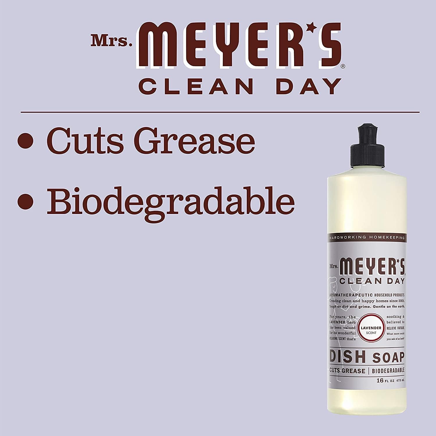 MRS. MEYER'S CLEAN DAY Liquid Dish Soap, Biodegradable Formula, Basil, 16 fl. oz - Pack of 3