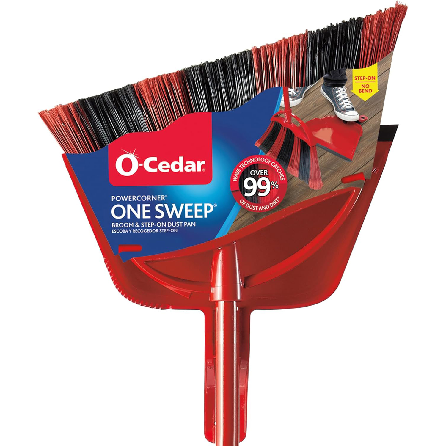 O-Cedar One Sweep Broom with Step-On Dustpan | Remove 99% with One Sweep | Lightweight Quiet Cleaning Tool | Ideal for Pet Owners