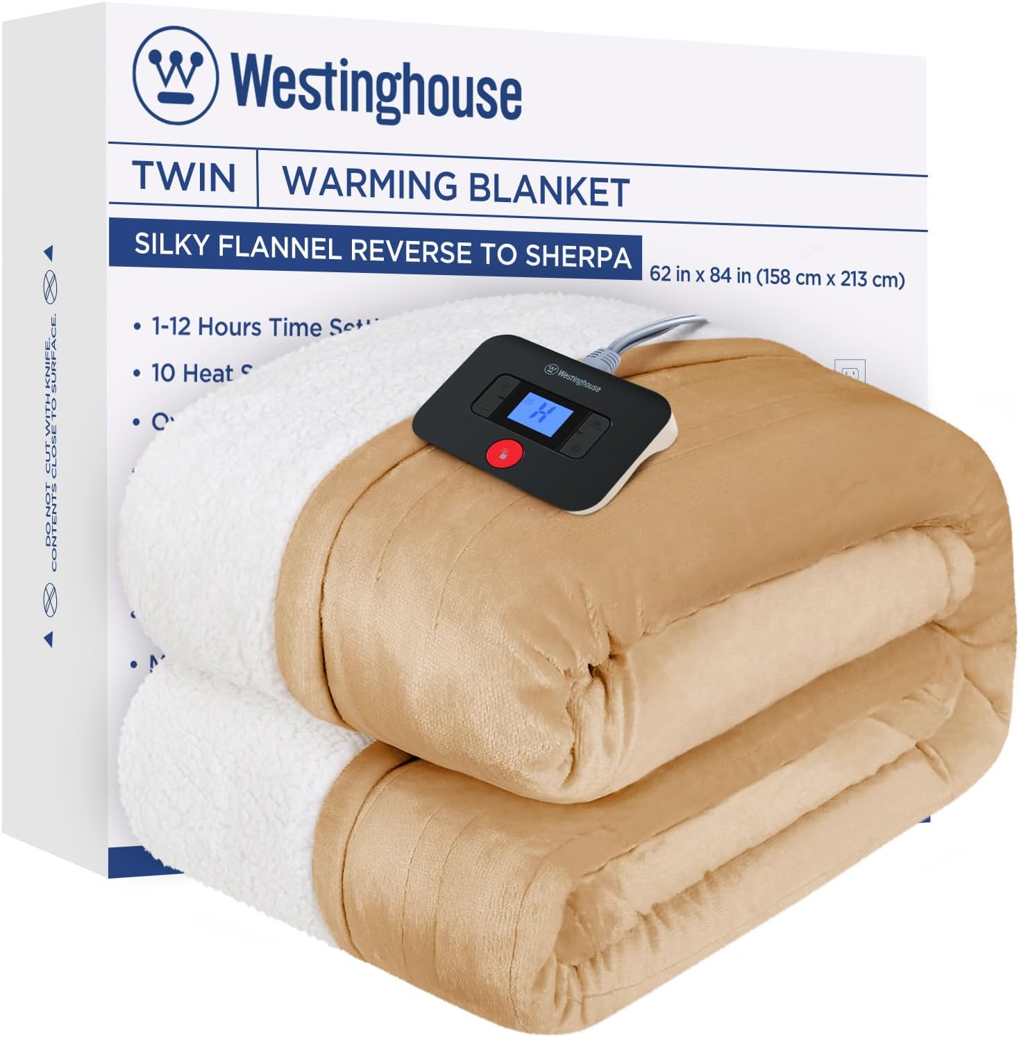 Westinghouse Heated Throw Blanket, Electric Blanket Throw with 6 Heating Levels and 2-10 Hours Time Settings, Flannel to Sherpa Super Cozy Heated Blanket Machine Washable, 50x60 inch, Charcoal