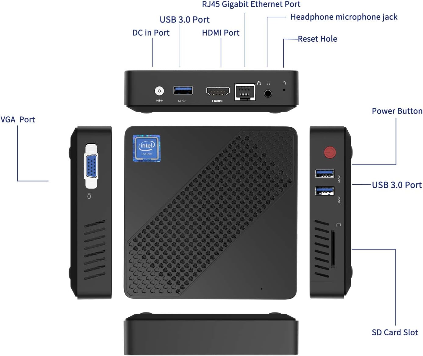 COOFUN Z83-W Mini PC, Atom x5-Z8350 Processor 2GB/32GB 1000Mbps LAN 2.4/5.8G Dual Band WiFi BT 4.0 with HDMI and VGA Ports, Windows 10,Fanless Computer