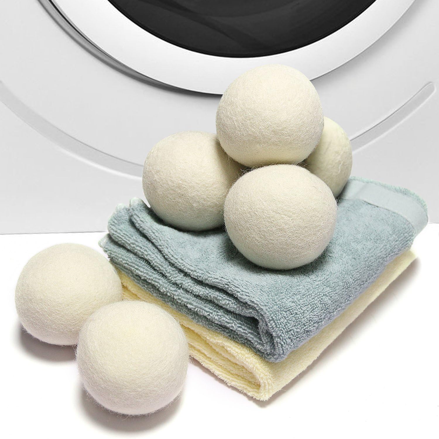 6 Pack All Natural Organic Wool Dryer Balls XL Size - Reusable Chemical Free Natural Fabric Softener, Anti Static, Reduces Clothing Wrinkles and Saves Drying Time