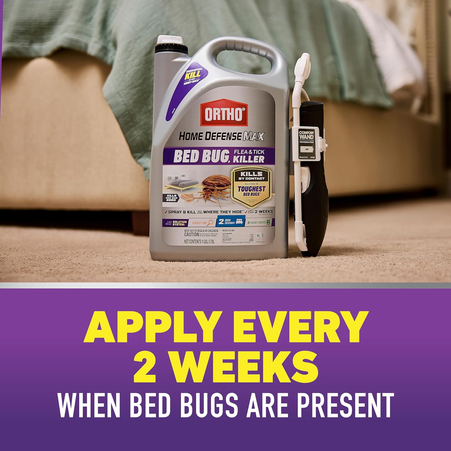 Ortho Home Defense Max Bed Bug, Flea and Tick Killer - With Ready-to-Use Comfort Wand, Kills Bed Bugs and Bed Bug Eggs, Bed Bug Spray Also Kills Fleas and Ticks, 1 gal.
