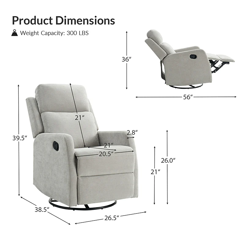 Nicasio Swivel Rocker Recliner with Anti-water Fabric