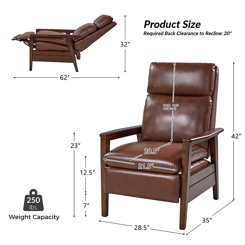 Rainer Timeless Elegance Faux Leather Solid Wood Recliner