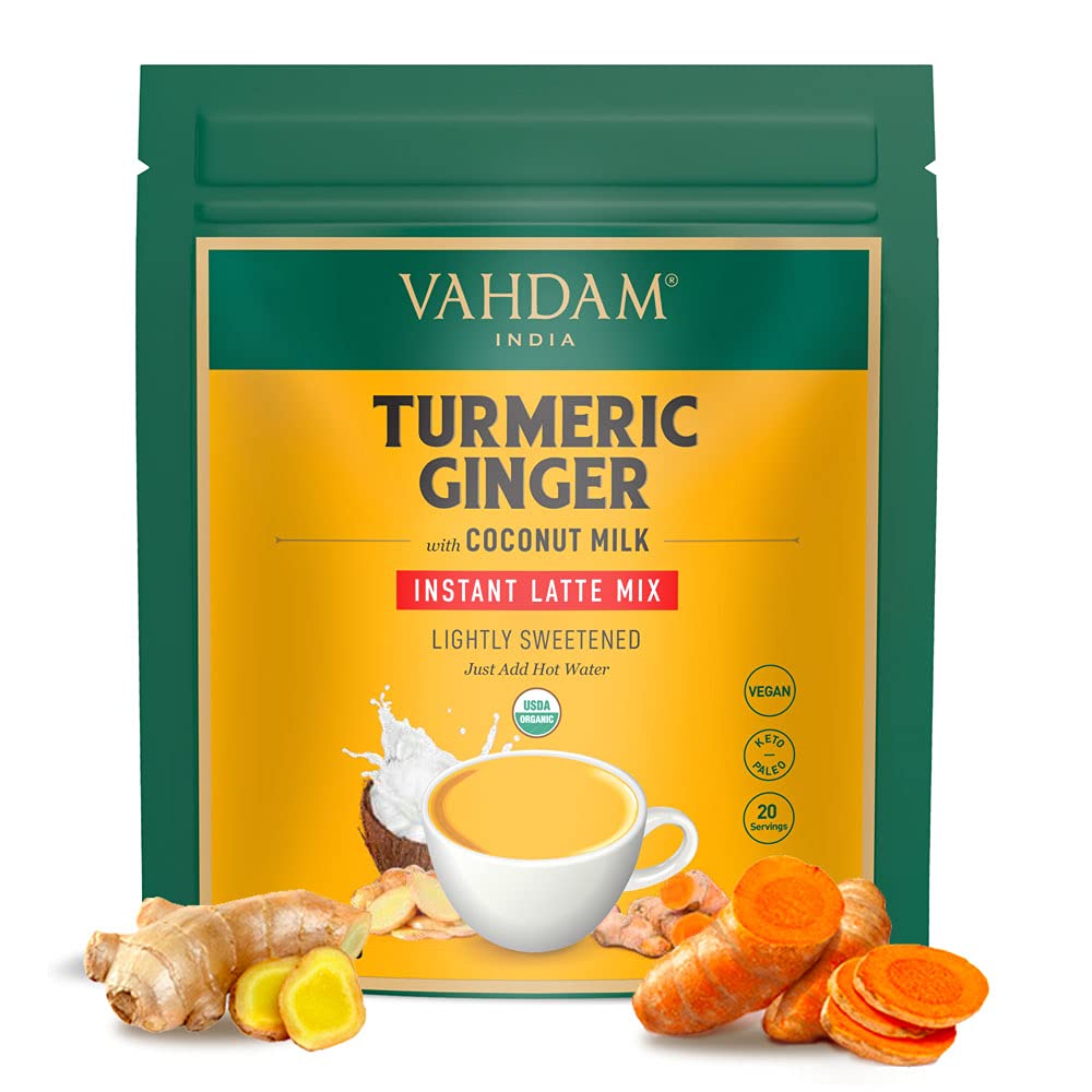 VAHDAM, Organic Turmeric Ginger Herbal Tea Bags (100 Pyramid Tea Bags) Caffeine Free, Non GMO, Gluten Free | 100% Pure Herbal Blend - Savory & Spicy | Plant-Based Tea Bags | Resealable Ziplock Pouch