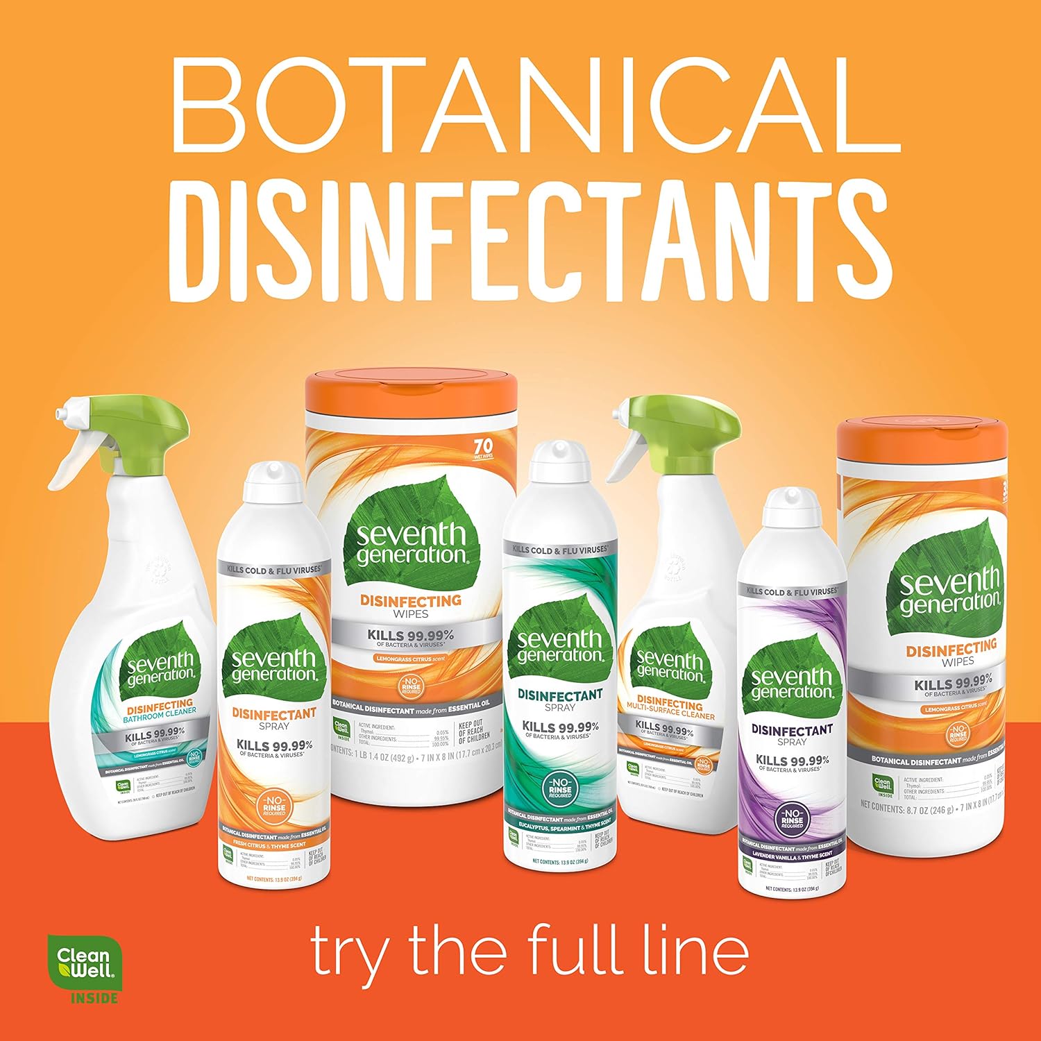 Seventh Generation Disinfecting Multi-Surface Wipes, Pack of 3, Lemongrass Citrus, 70 Count