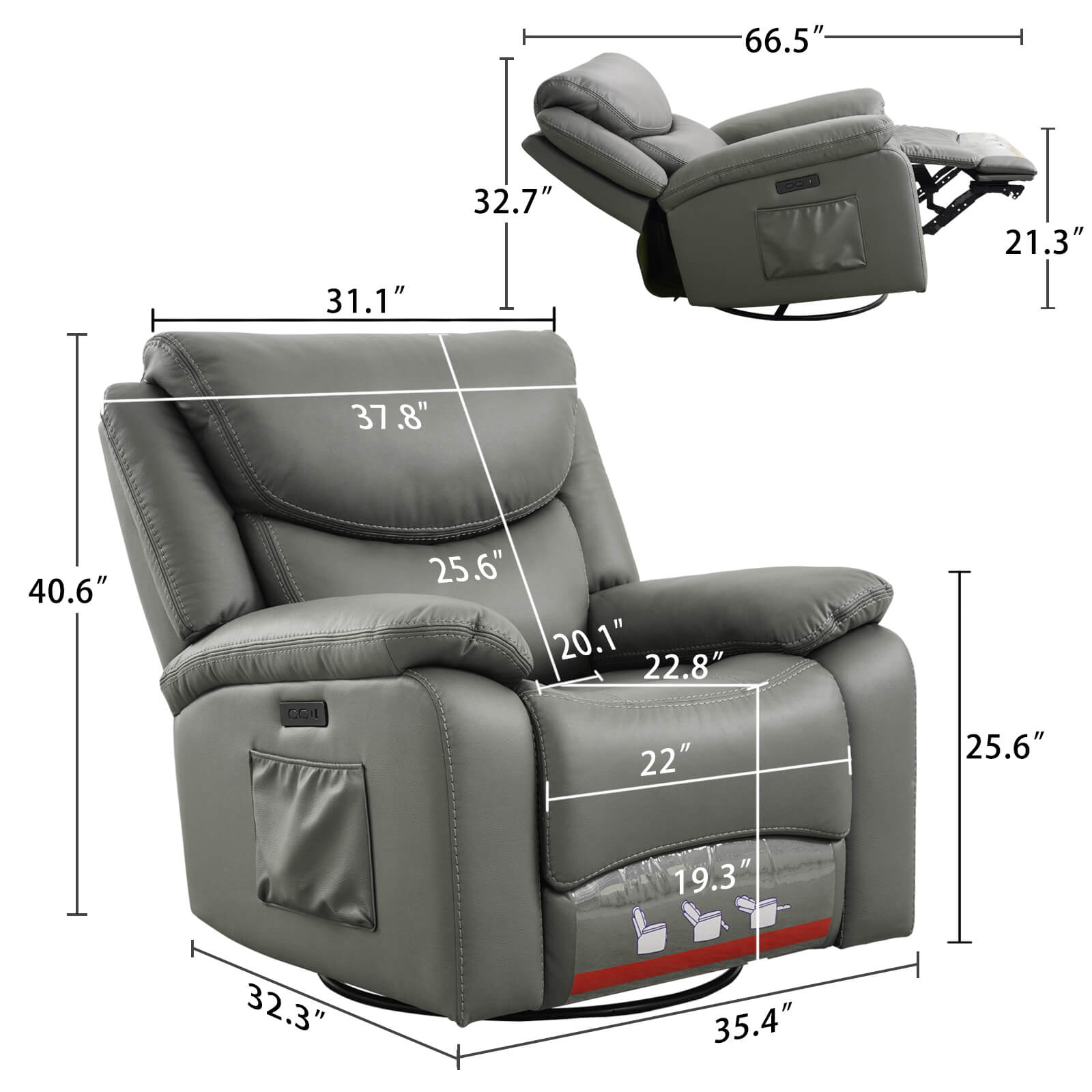 Power Swivel Glider Rocking Recliner Nursery Chair