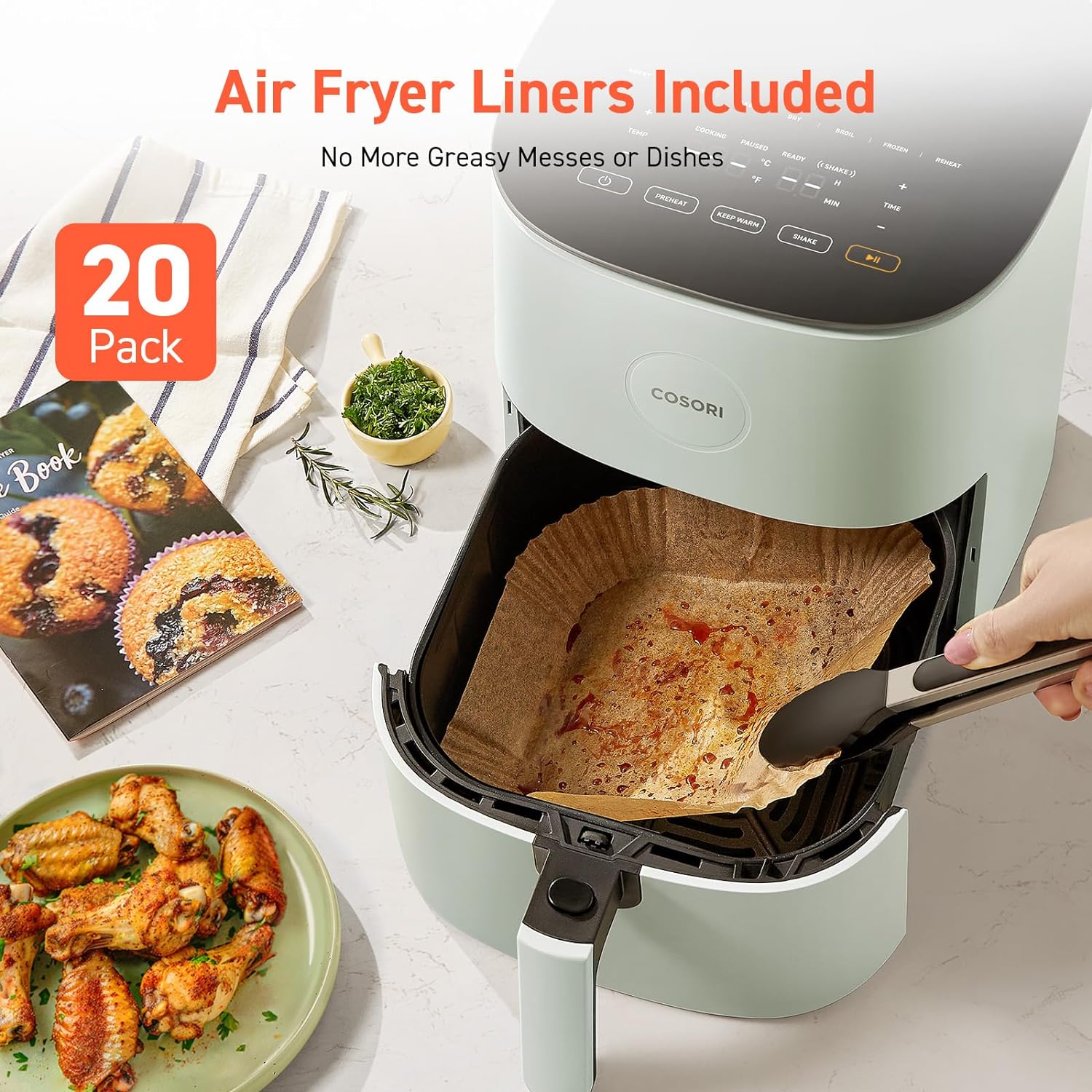 COSORI Air Fryer 9-in-1, Compact 5-Qt, Perect for Meat Enthusiasts with 450°F Max Heat Function , 130+ In-App Recipes, Little to No Oil, Easy Clean Glass Touch Panel & Nonstick Basket, Gray