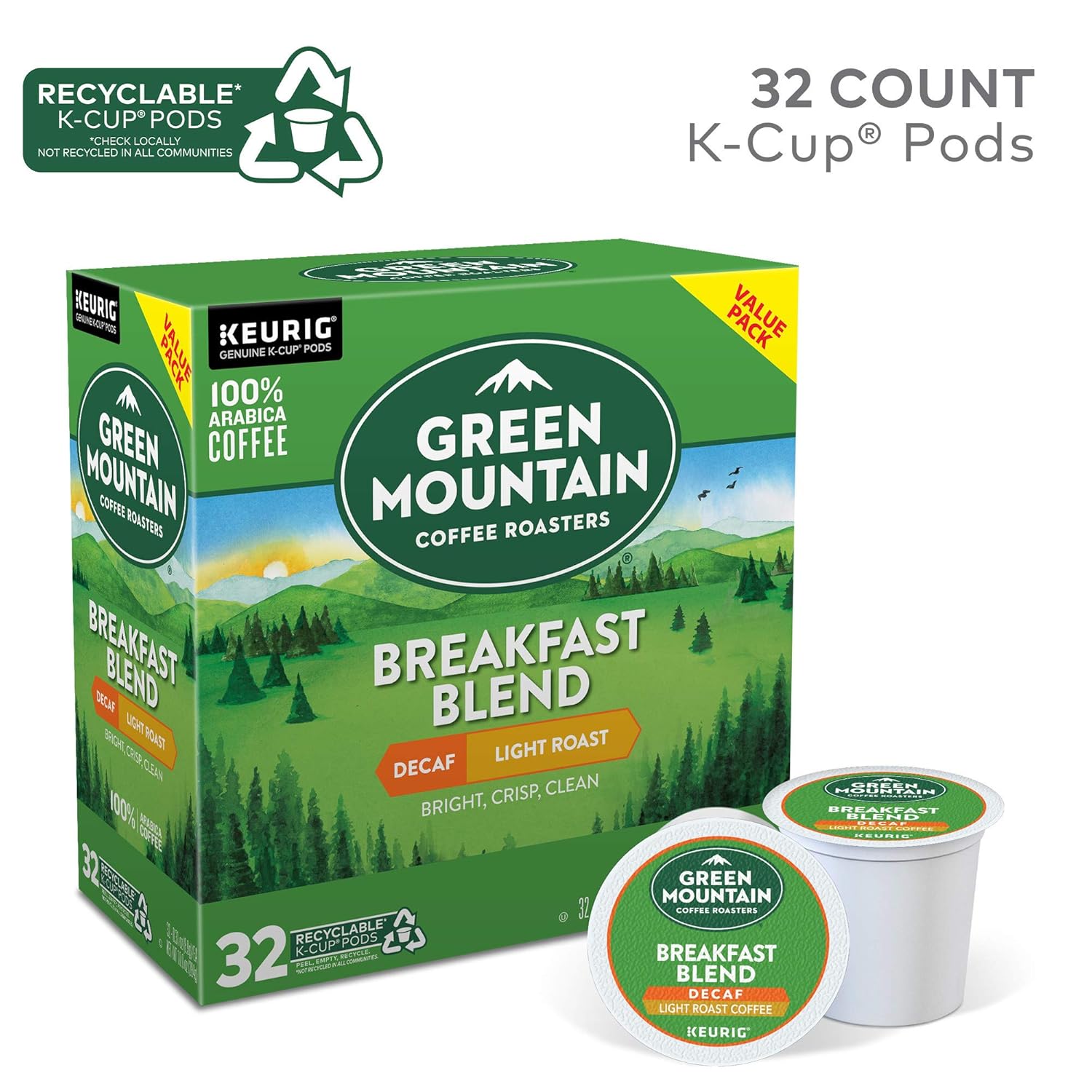 Green Mountain Coffee Roasters Breakfast Blend Single-Serve Keurig K-Cup Pods, Light Roast Coffee, 96 Count
