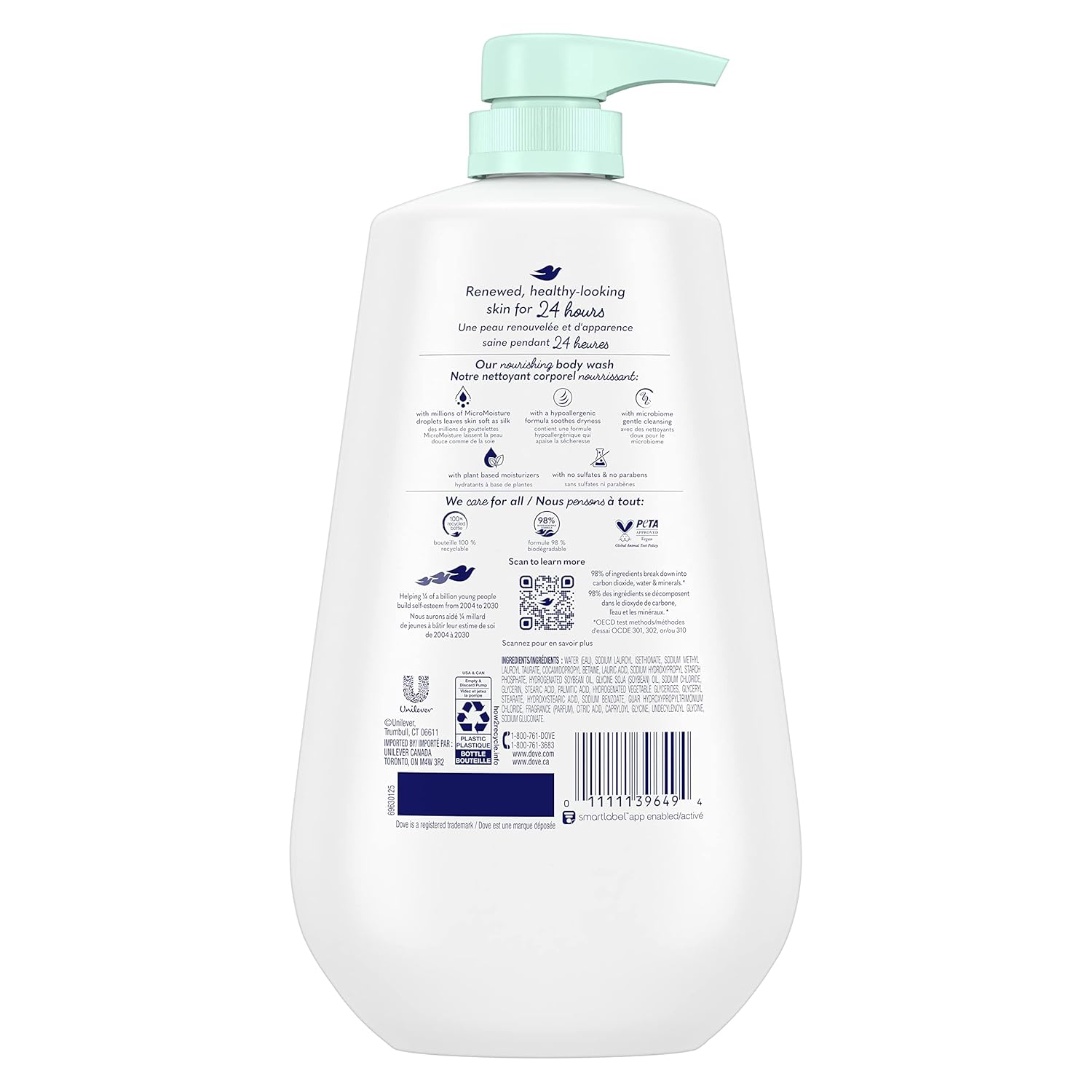 Dove Body Wash 3 Count with Pump Sensitive Skin Hypoallergenic, Paraben-Free, Sulfate-Free, Cruelty-Free, Moisturizing Skin Cleanser Effectively Washes Away Bacteria While Nourishing Skin 30.6 oz