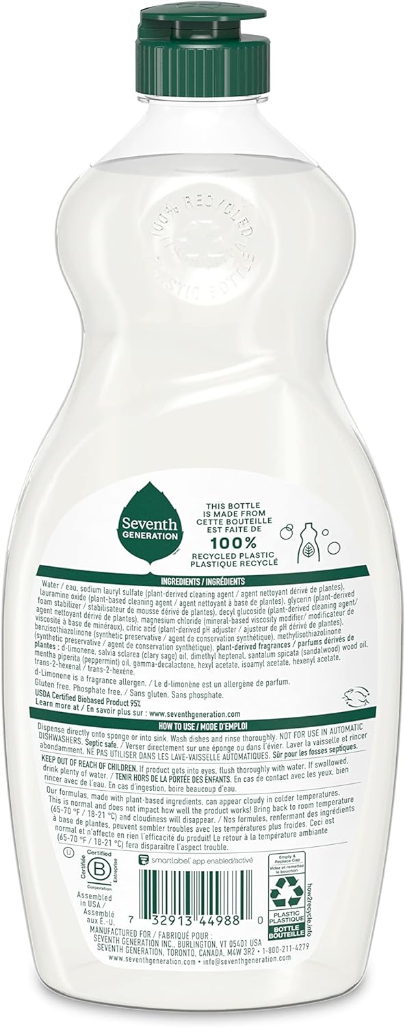 Seventh Generation Dish Soap Liquid, Fragrance Free, 19 oz, Pack of 6