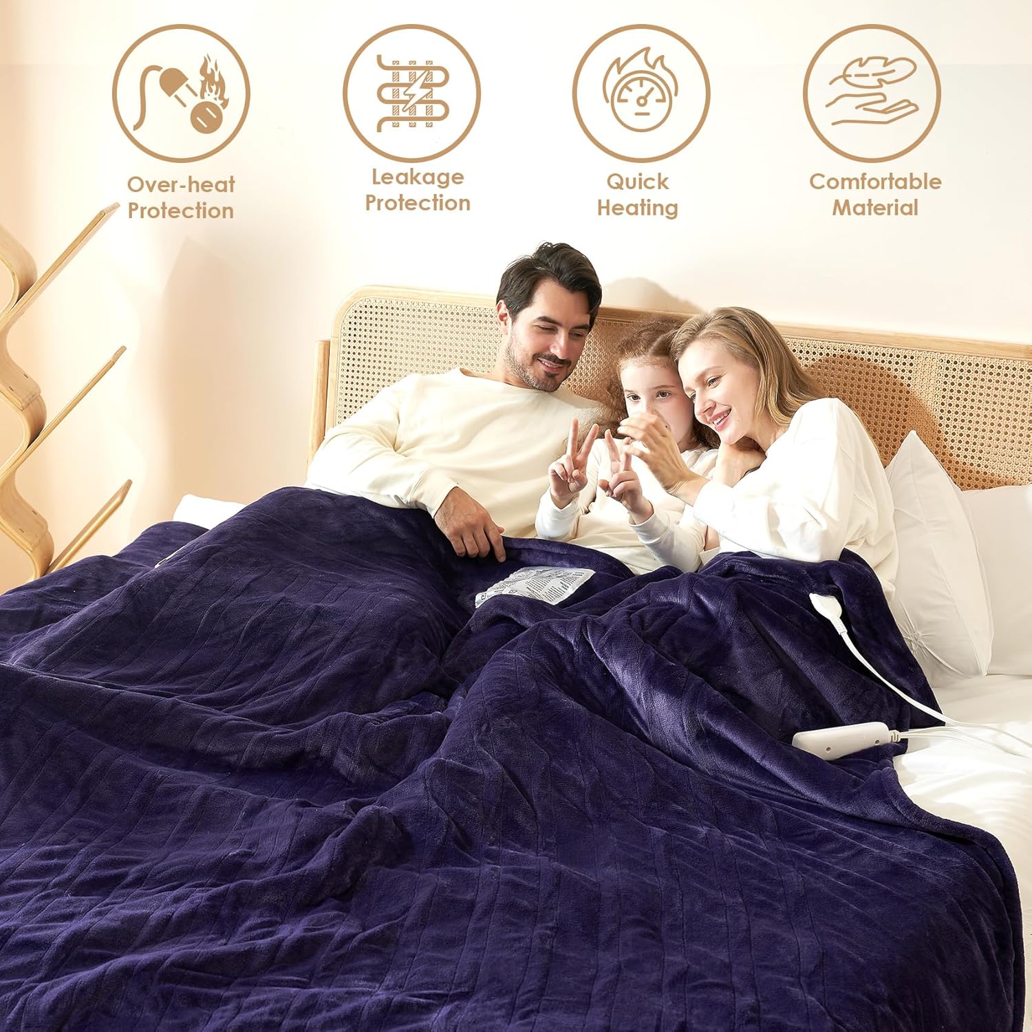 EHEYCIGA Heated Blanket Electric Blanket Throw - Heating Blanket with 9 Heating Levels & 10 Hours Auto Off, Soft Cozy Sherpa Washable Blanket with Fast Heating, 50 x 60 Inches