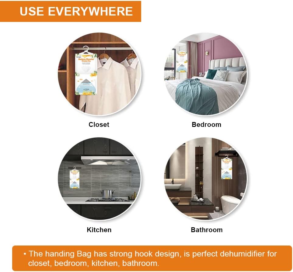 CANAGER Hanging Moisture Absorber, Lavender Vanilla Moistureproof Hanging Bag，Dehumidifier Bag (8 packs) Hanging Closet Dehumidifier Bags, Moisture Absorb 12.5 oz