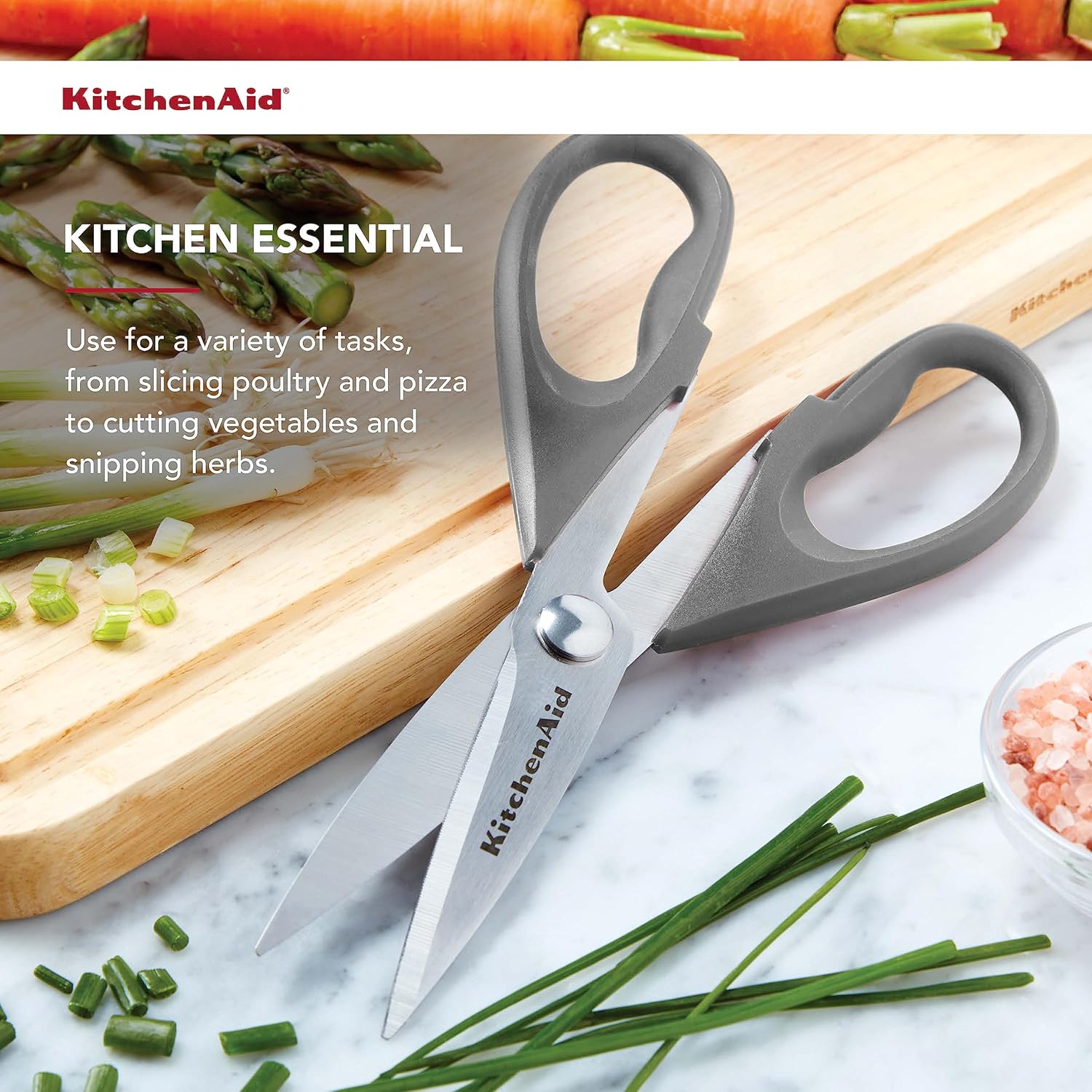 KitchenAid All Purpose Kitchen Shears with Protective Sheath for Everyday use, Dishwasher Safe Stainless Steel Scissors with Comfort Grip, 8.72-Inch, Black