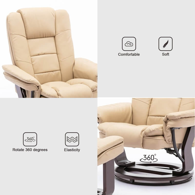 Contemporary Multi-Position Recliner and Curved Ottoman with Swivel Base