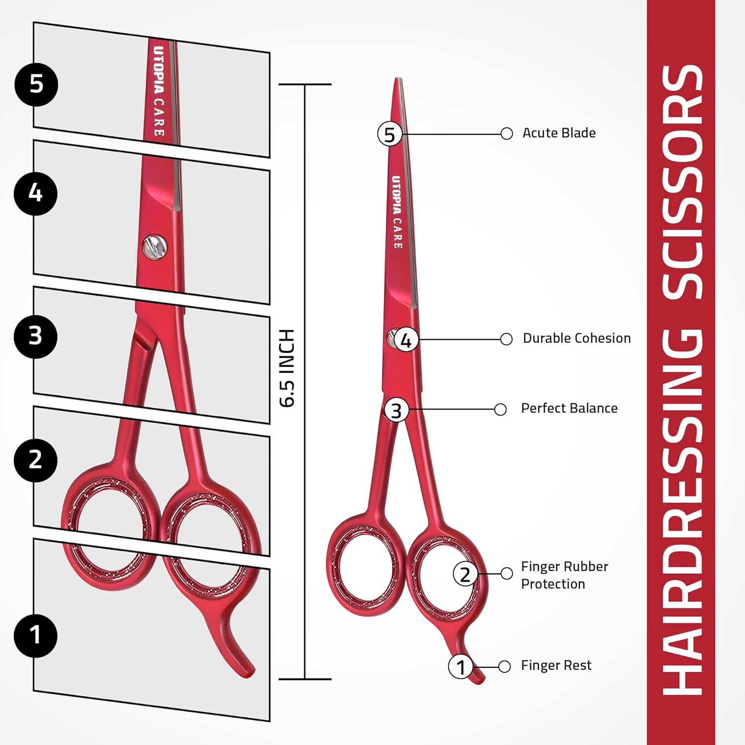 Utopia Care Hair Cutting and Hairdressing Scissors 6.5 Inch, Premium Stainless Steel shears with smooth Razor & Sharp Edge Blades, for Salons, Men & Women, Kids, Adults, & Pets - Silver