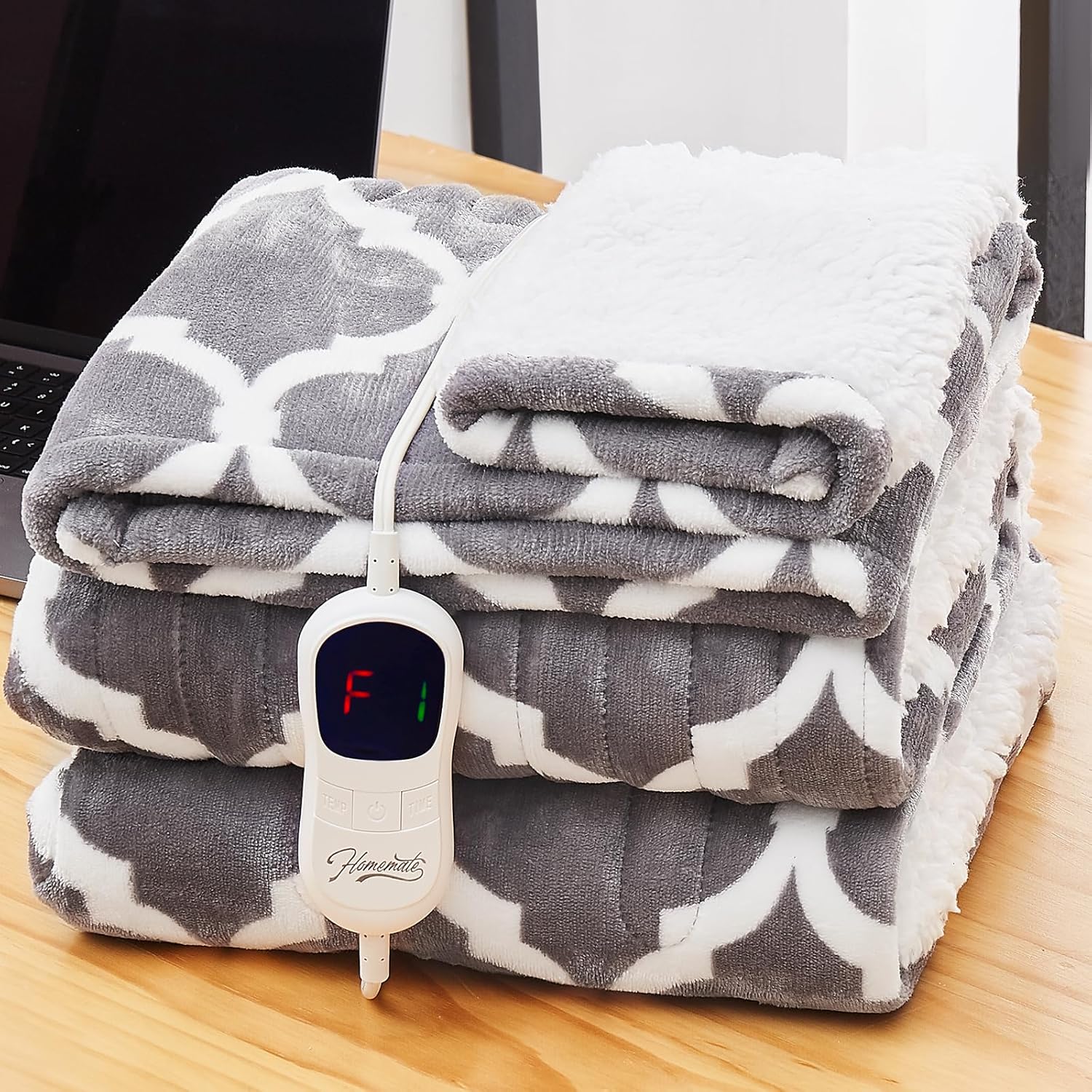 Homemate Heated Blanket Electric Throw - 50“x60“ Heating Blanket with 10 Fast Heat Levels 8 Hours Auto Off Soft Cozy Flannel Over-Heated Protection ETL Certification Keep Warming in Home
