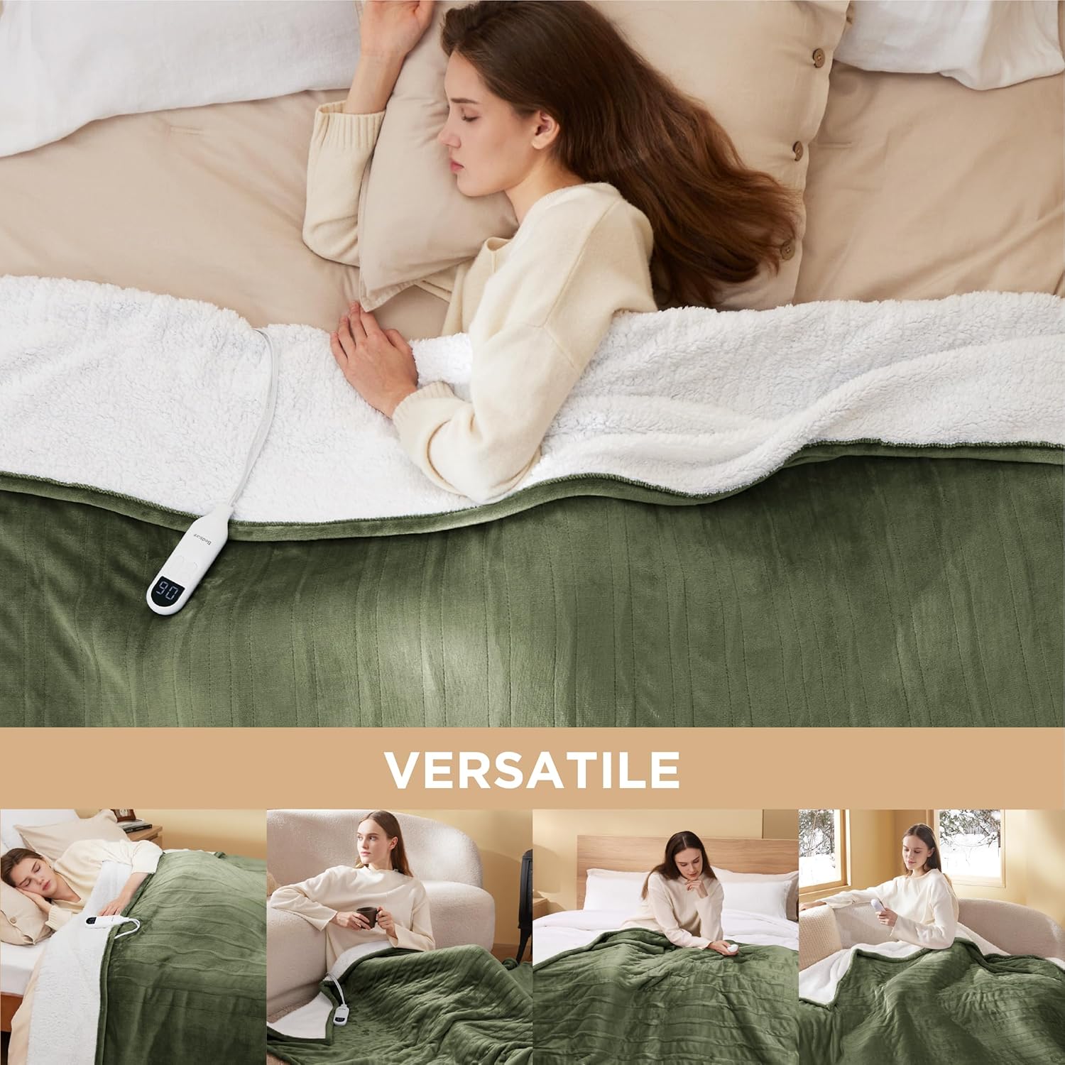 Bedsure Heated Blanket Electric Throw - Soft Flannel Electric Blanket, Heating Blanket with 4 Time Settings & 6 Heat Settings, Warm Blanket Gift for Grandma (50x60 inches, Grey)