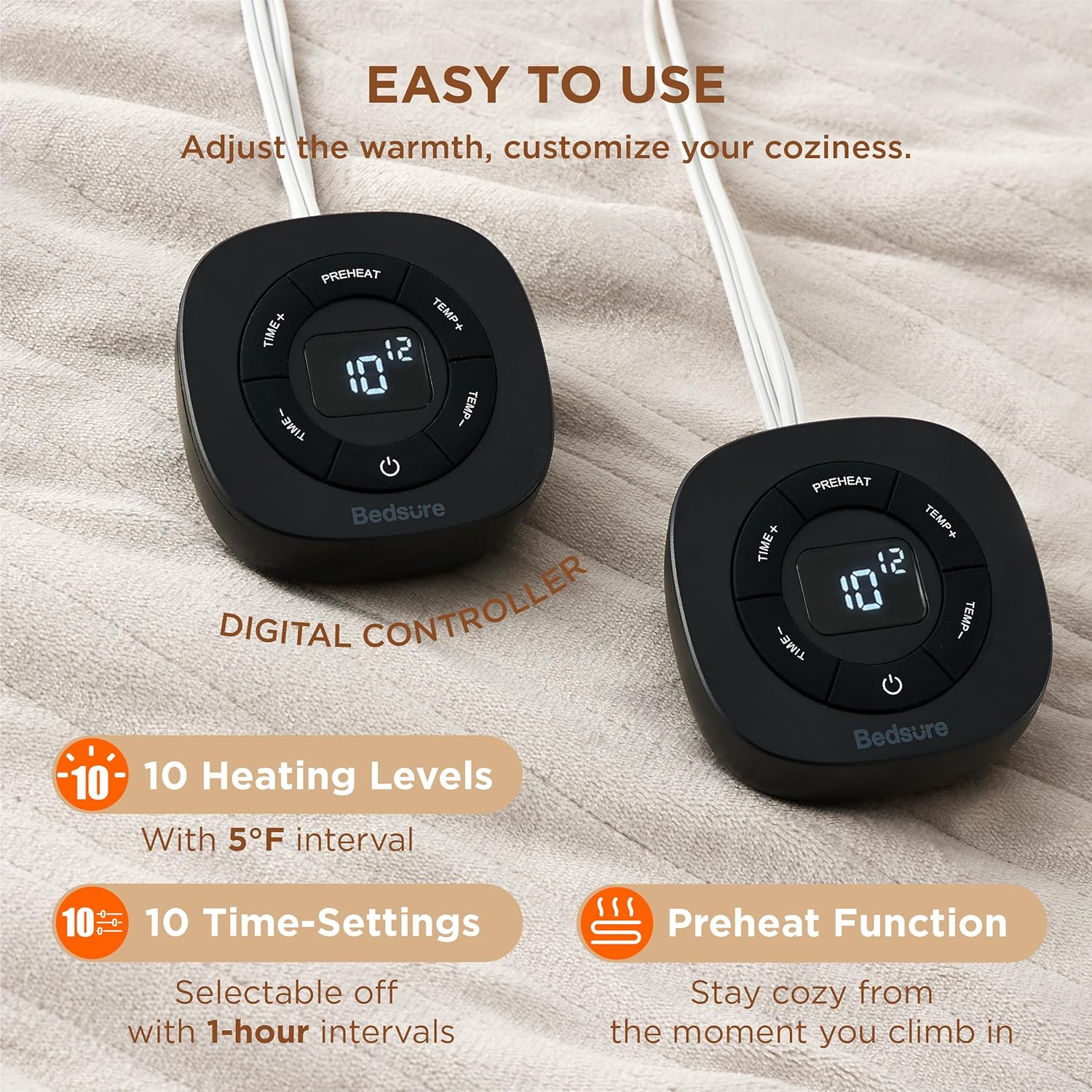 Bedsure Heated Blanket Electric Throw - Soft Flannel Electric Blanket, Heating Blanket with 4 Time Settings & 6 Heat Settings, Warm Blanket Gift for Grandma (50x60 inches, Grey)