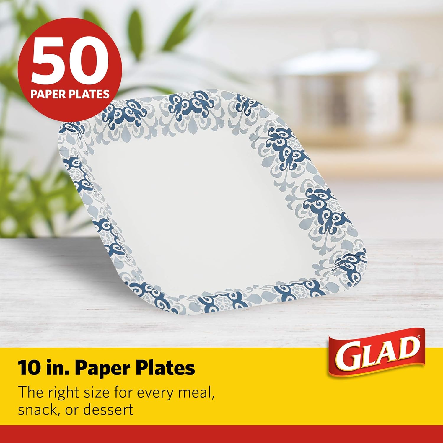 Glad Square Disposable Paper Plates for All Occasions | Soak Proof, Cut Proof, Microwaveable Heavy Duty Disposable Plates | 8.5