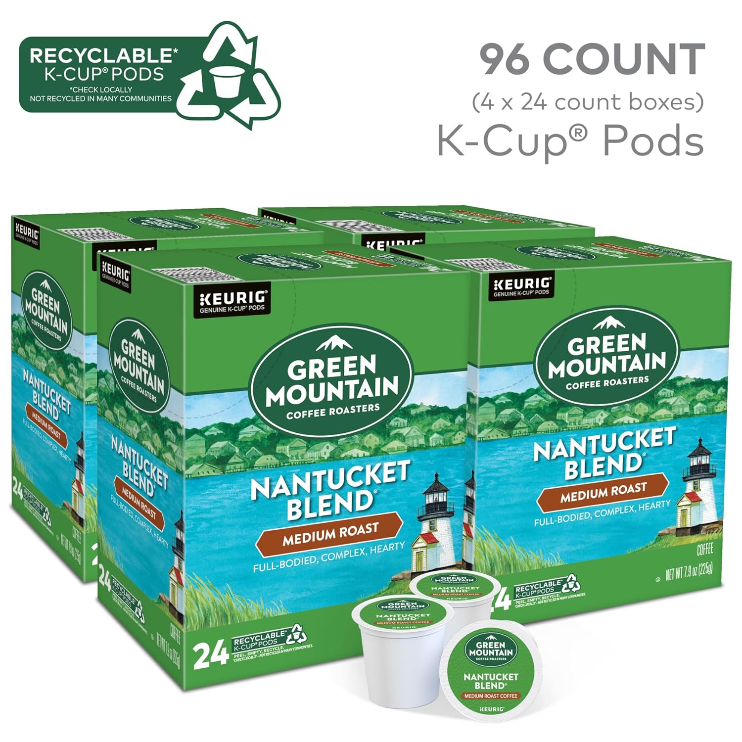 Green Mountain Coffee Roasters Half Caff Keurig Single-Serve K-Cup pods, Medium Roast Coffee, 72 Count (6 Packs of 12)