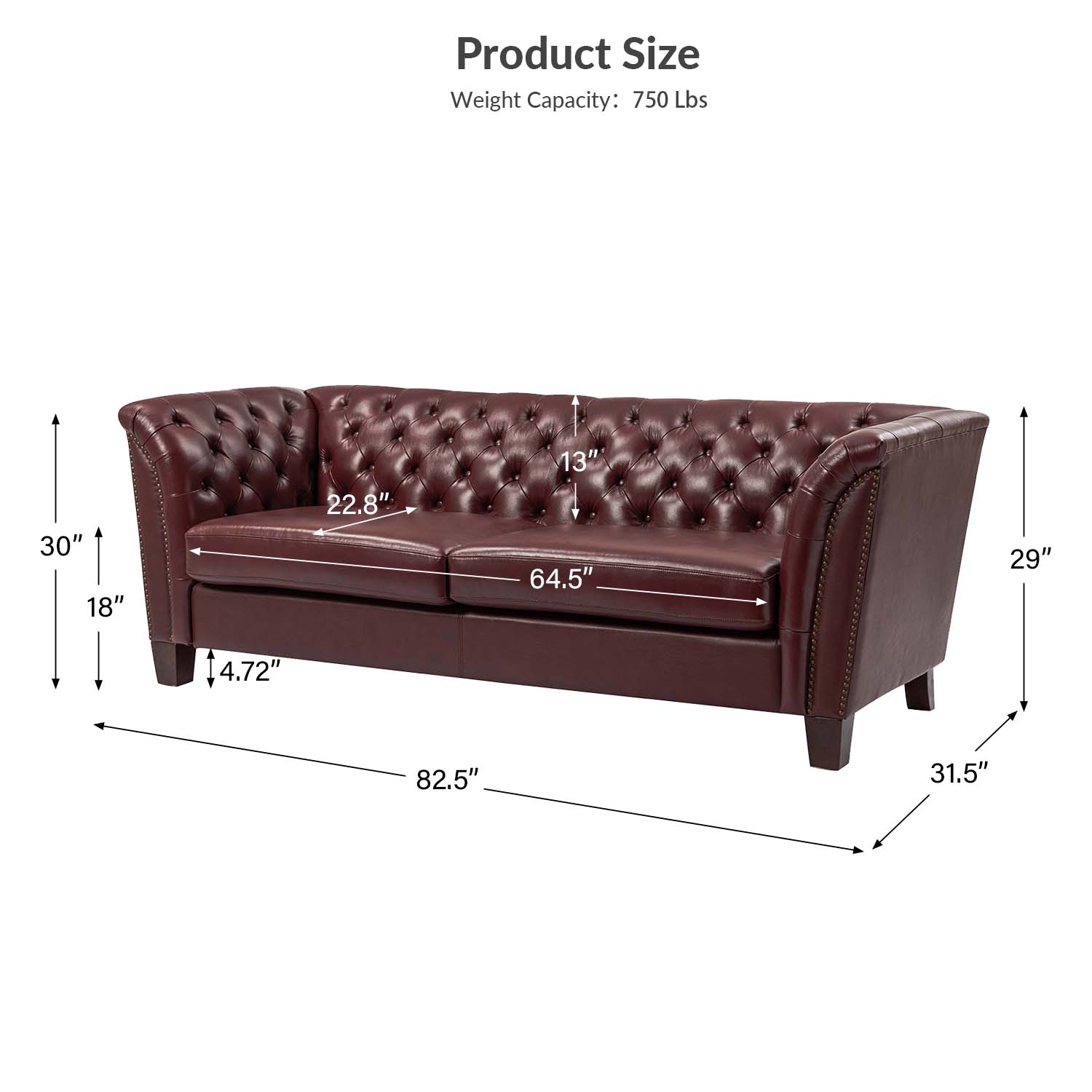 Patricio Tufted Genuine Leather Elegant Design Classic Chesterfield Sofa