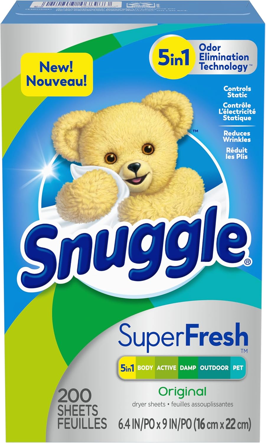 Snuggle Plus SuperFresh Fabric Softener Dryer Sheets with Static Control and Odor Eliminating Technology, Original, 200 Count
