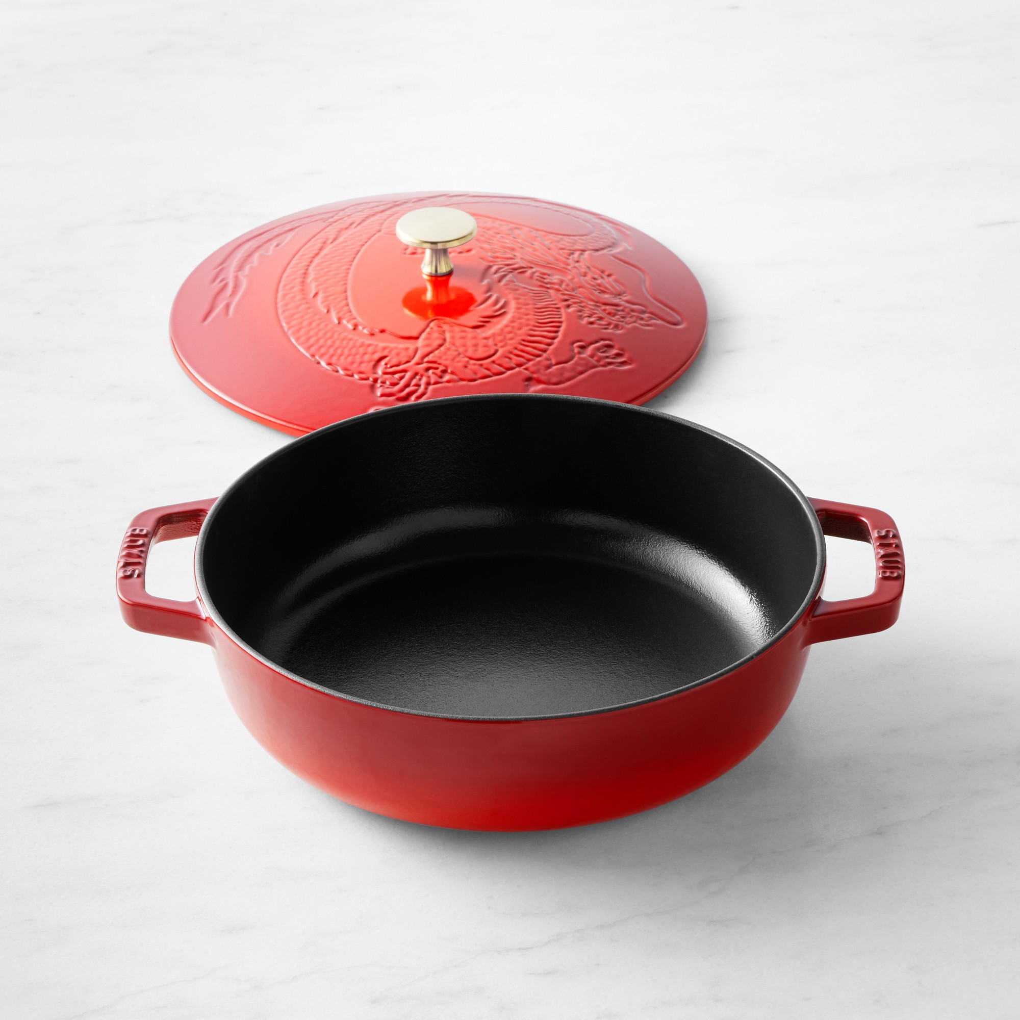 Staub Enameled Cast Iron Braiser with Dragon Lid, 2 1/2-Qt., Cranberry