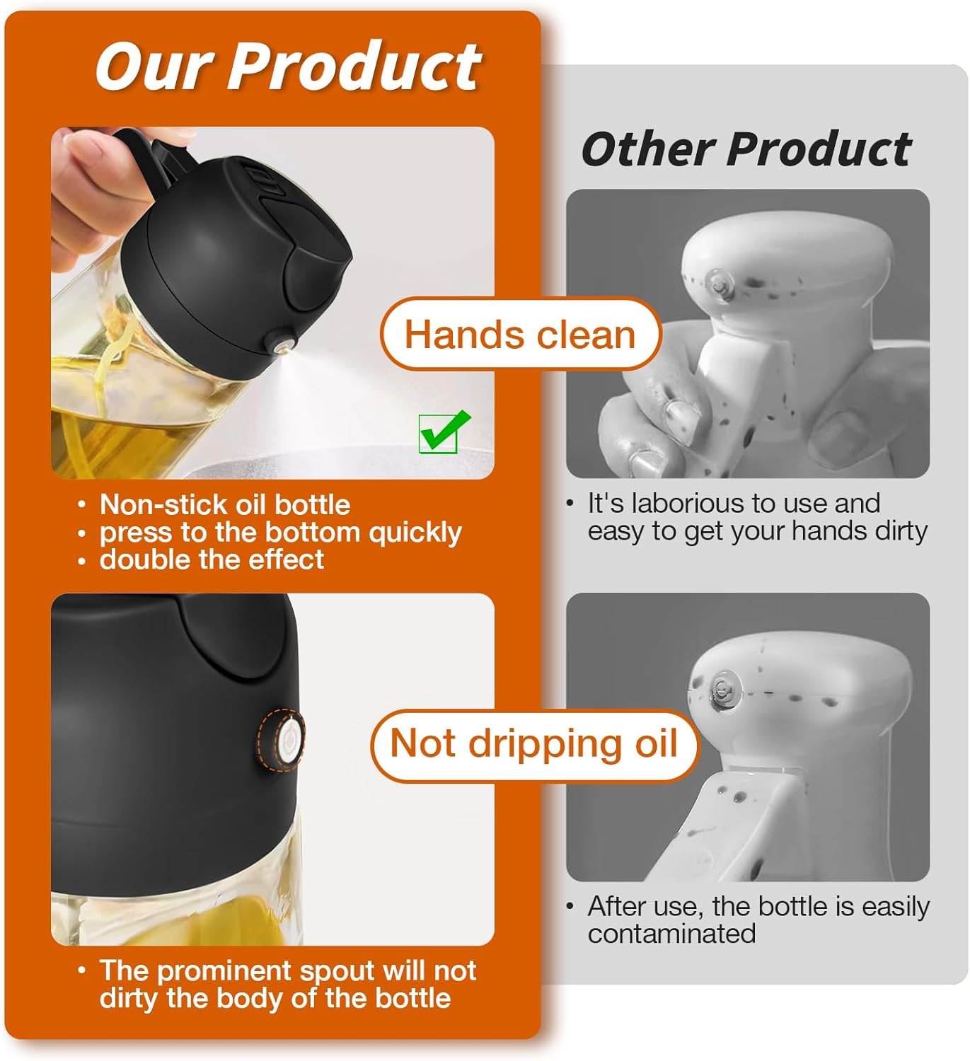 YARRAMATE Oil Sprayer for Cooking, 2 in 1 Olive Oil Dispenser Bottle for Kitchen, 16oz/470ml Premium Glass Oil Bottle, Food-grade Oil Mister for Air Fryer, Salad, Frying, BBQ (Creamy White)