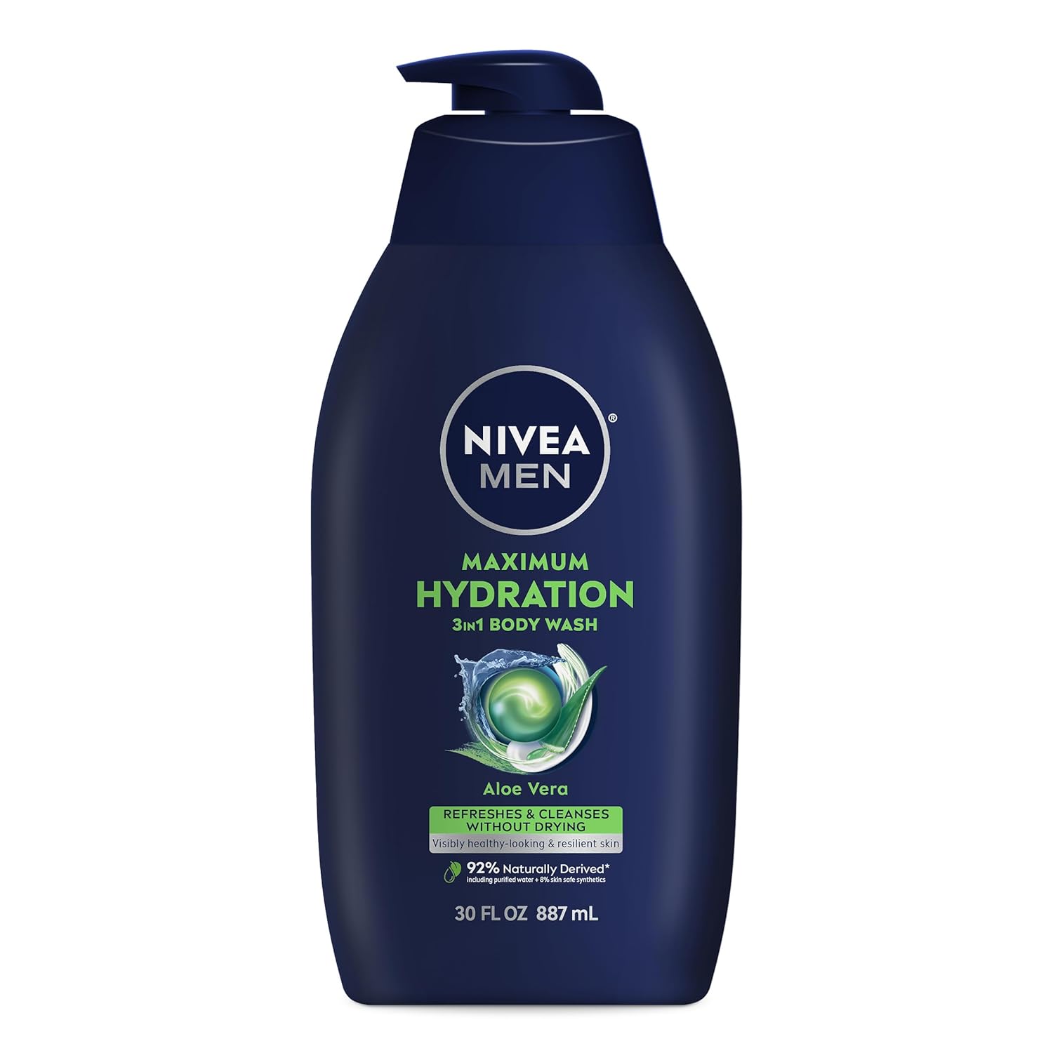 NIVEA MEN Maximum Hydration Body Wash with Aloe Vera, Long-Lasting Hydrating Body Wash for Men, 3 Pack of 16.9 Fl Oz Bottles