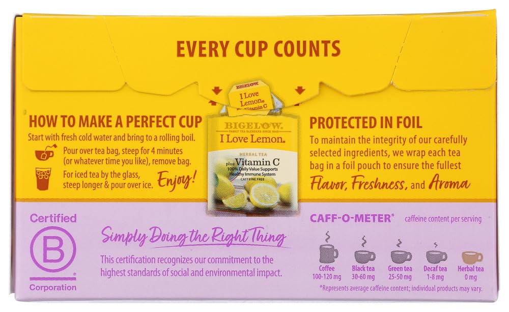 Bigelow Tea Lemon Ginger plus Probiotics Herbal Tea, Caffeine Free Tea with Lemon and Ginger, 18 Count Box (Pack of 6), 108 Total Tea Bags