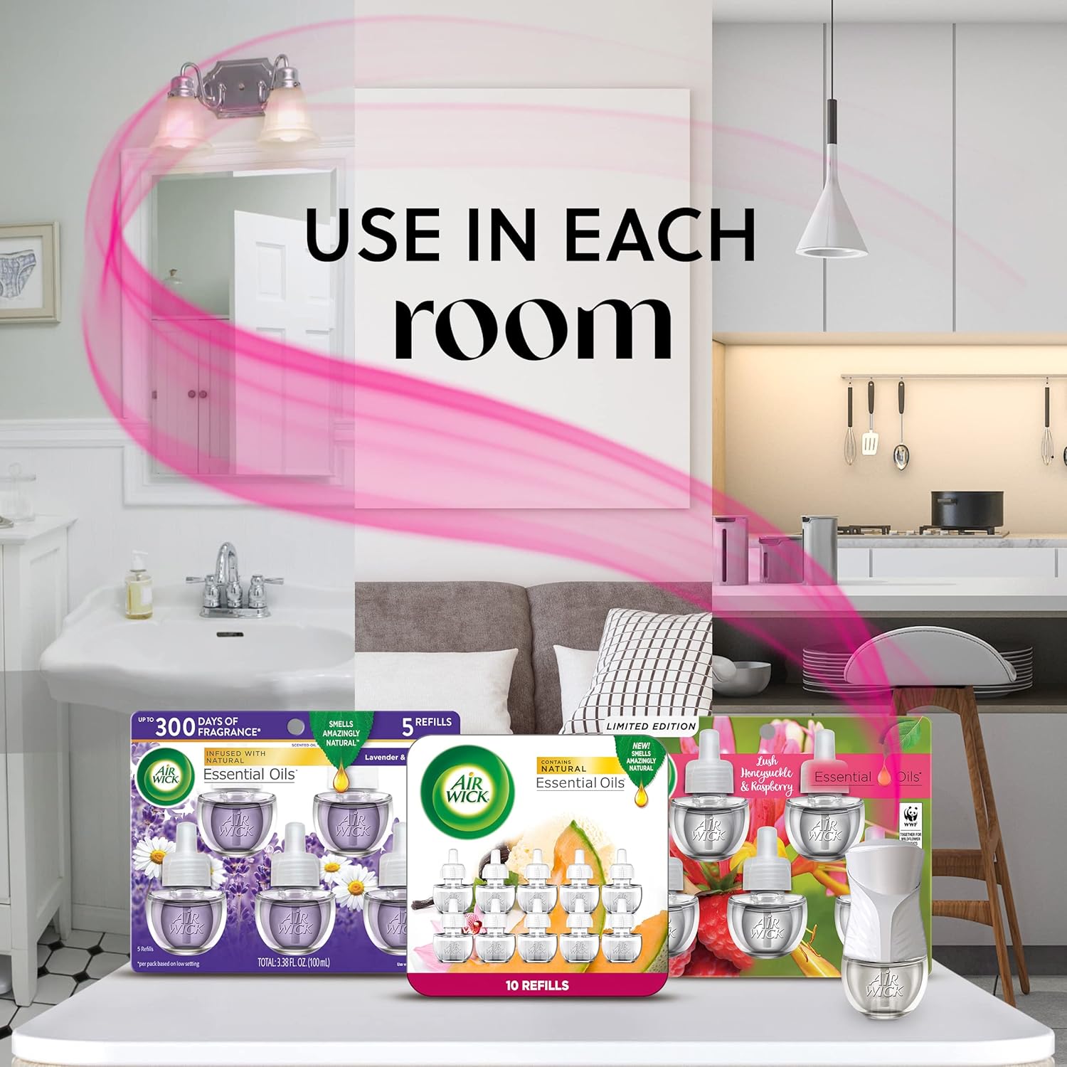 Air Wick Plug in Scented Oil Refill, 5 ct, Fresh Watermelon & Berries, Air Freshener, Essential Oils, Spring Collection