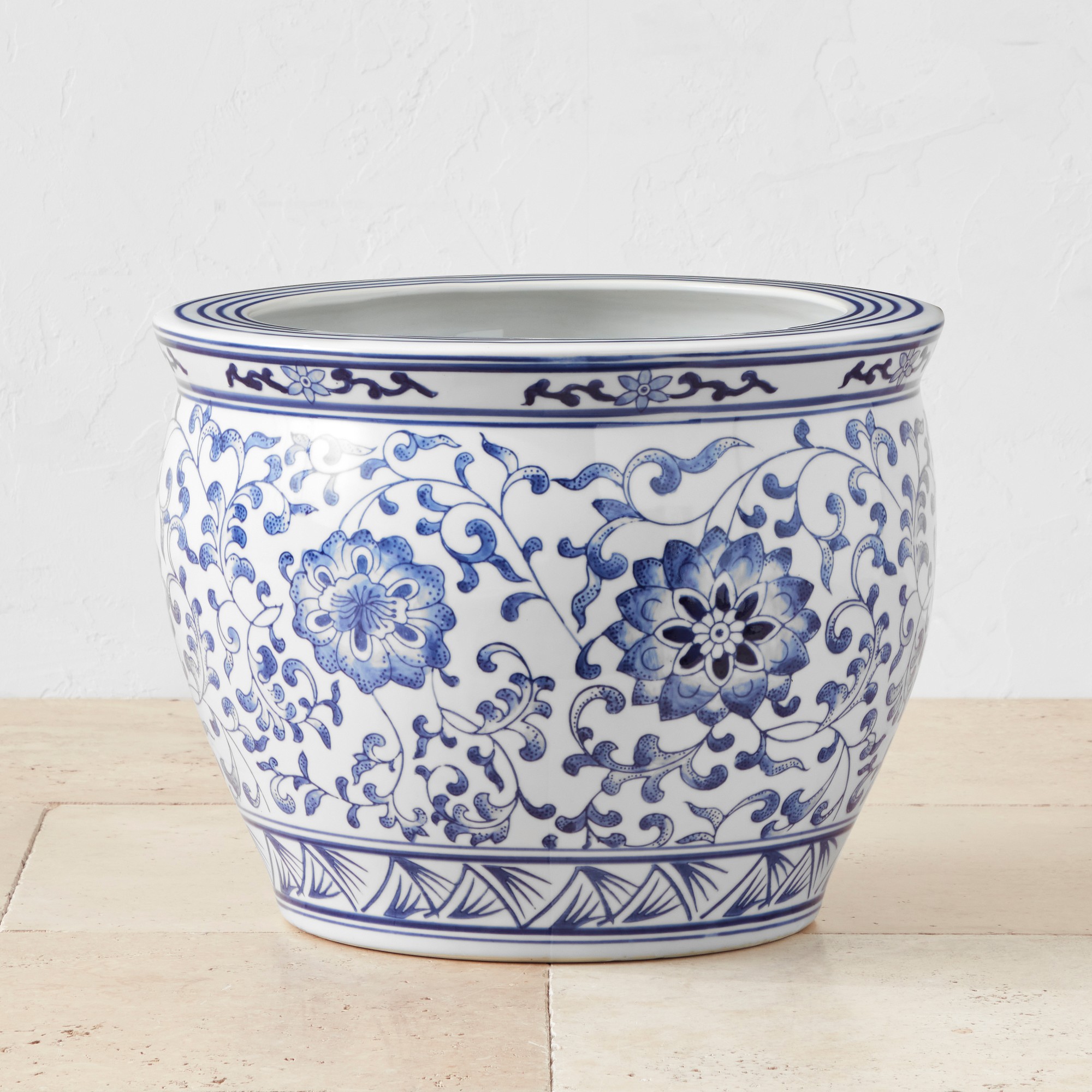 Blue & White Ceramic Planter, Extra Large