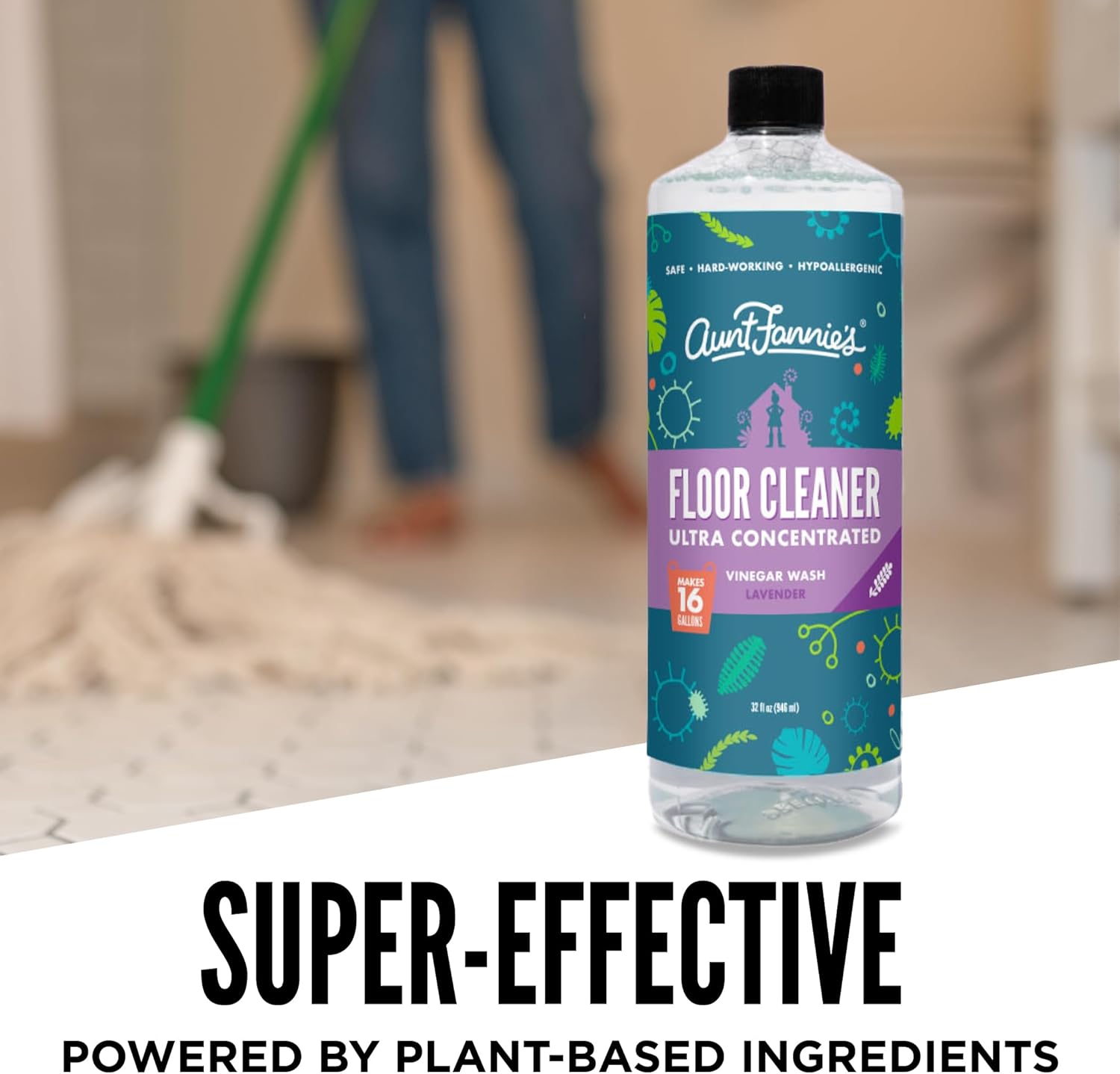 Aunt Fannie's Ultra Concentrated Floor Cleaner Vinegar Wash, Multi-Surface Floor Cleaner For Mopping, Makes 16 Gallons, Eucalyptus Scent, 32 oz. (Pack of 1), Packaging May Vary