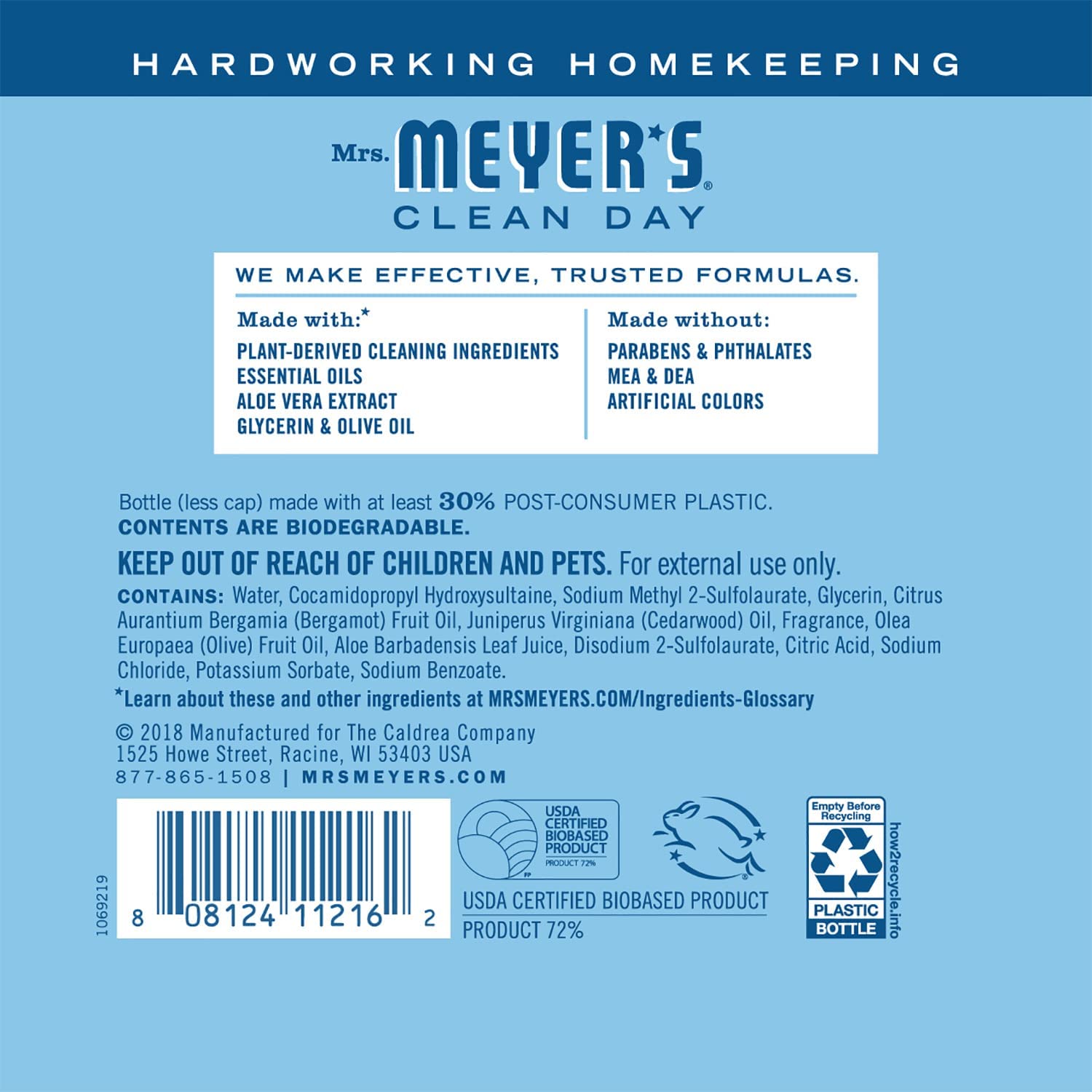 MRS. MEYER'S CLEAN DAY Liquid Hand Soap Refill, Cruelty Free and Biodegradable Formula, Lemon Verbena Scent, 33 oz