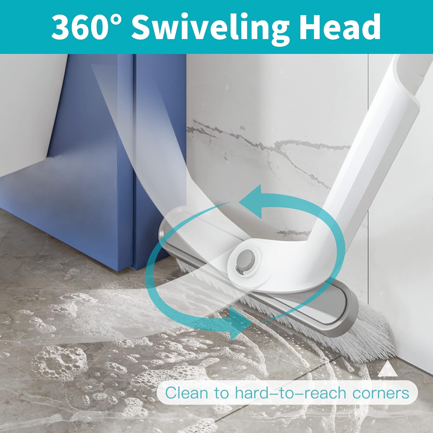 BOOMJOY Floor Scrub Brush with Long Handle, 2 in 1 Scrape and Brush, Stiff Bristles Floor Scrubber, Deck Brush for Cleaning Bathroom, Patio, Garage, Kitchen, Bath, Tile